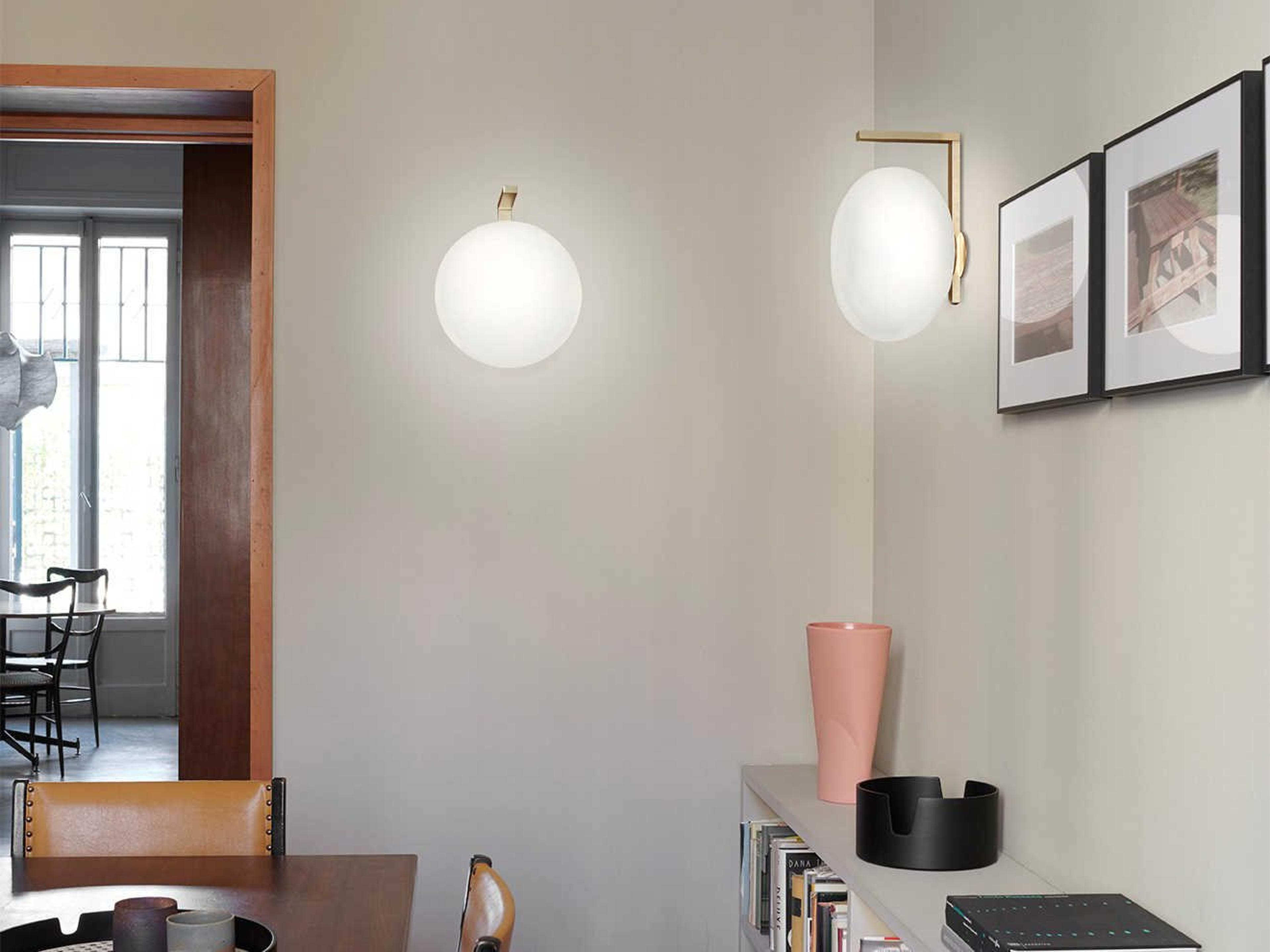 Oluce Alba 1-Light Satin Brass Polished Opaline Gold Glass Wall Sconce