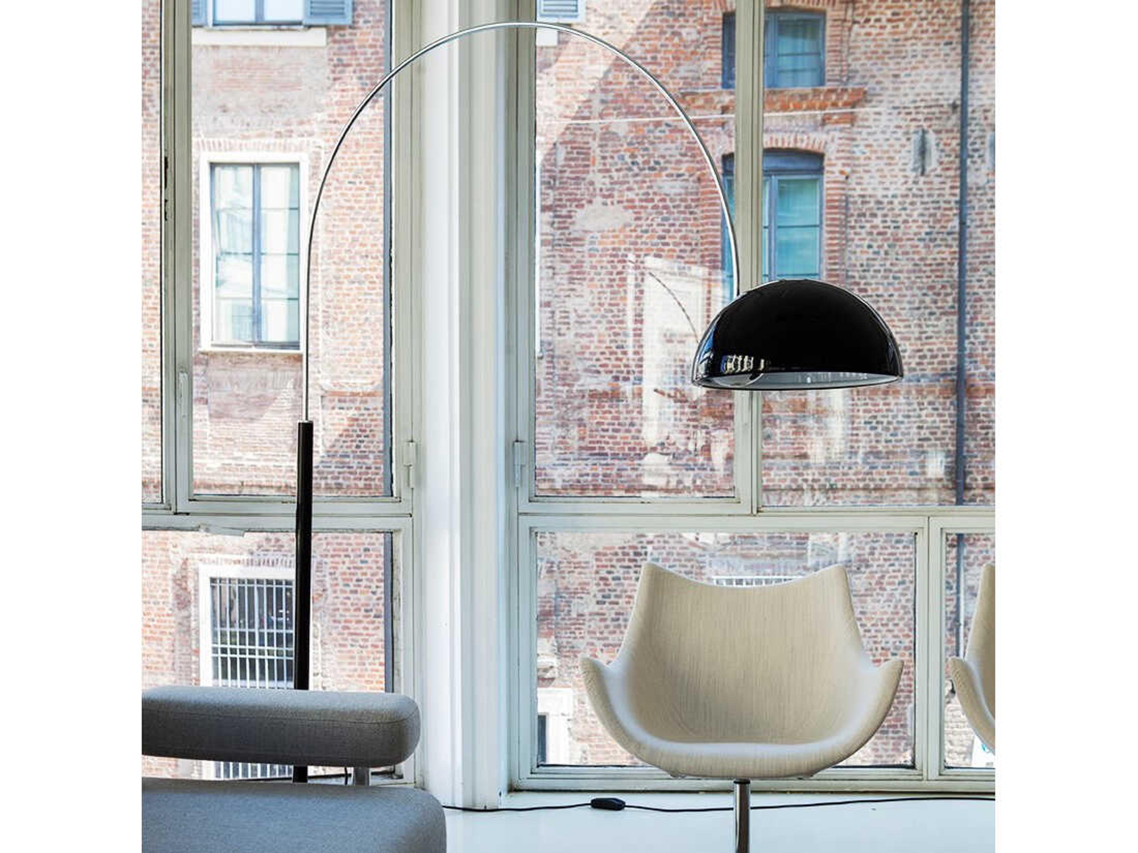 Oluce Coupe Lacquered Black Chrome Floor Lamp