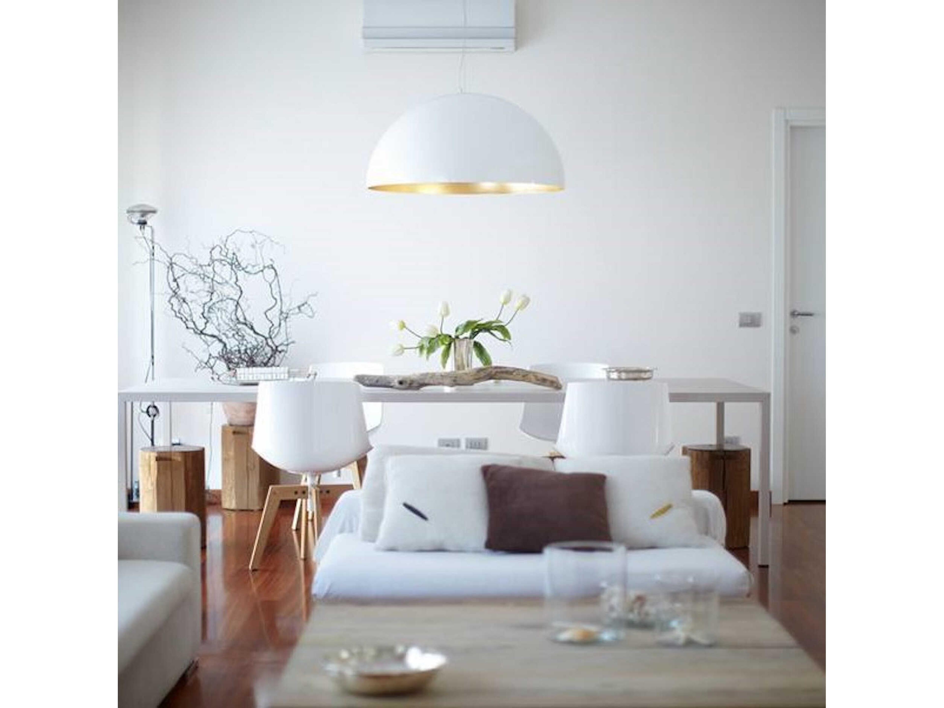 Oluce Sonora 1-Light White Gold Black Dome Pendant