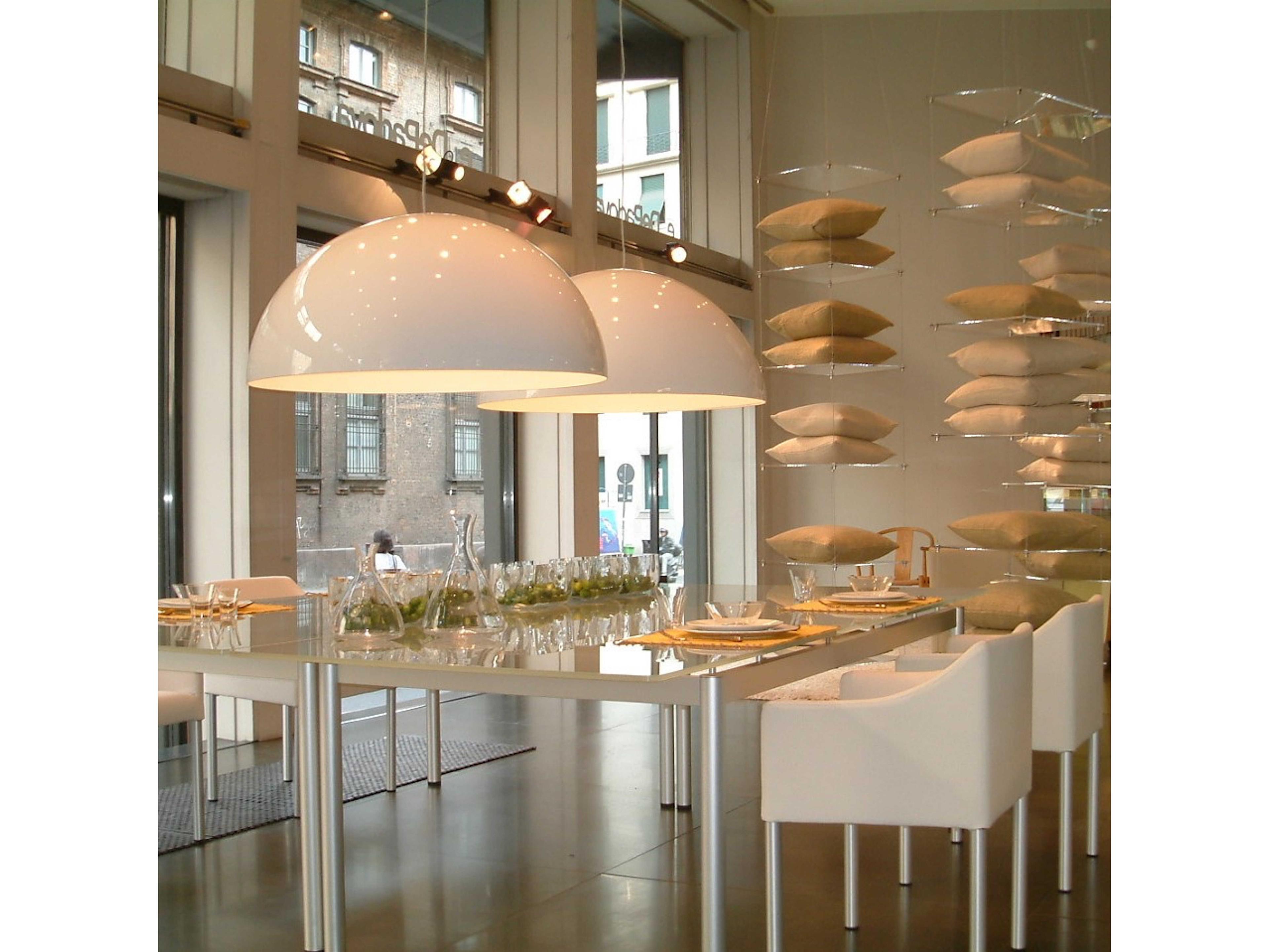 Oluce Sonora 2-Light Polished White Dome Pendant