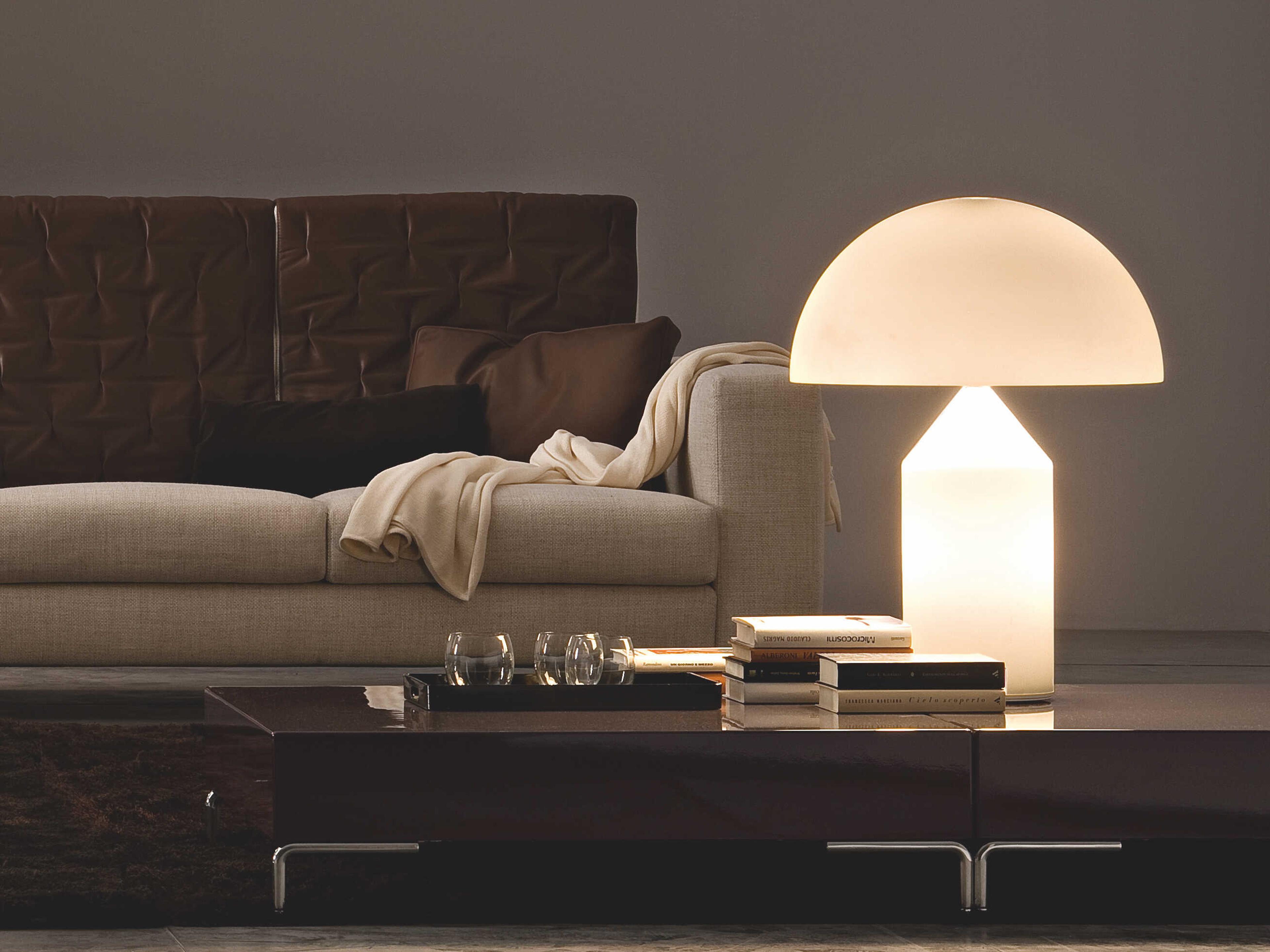 Oluce Atollo Opaque Opaline White Glass Table Lamp