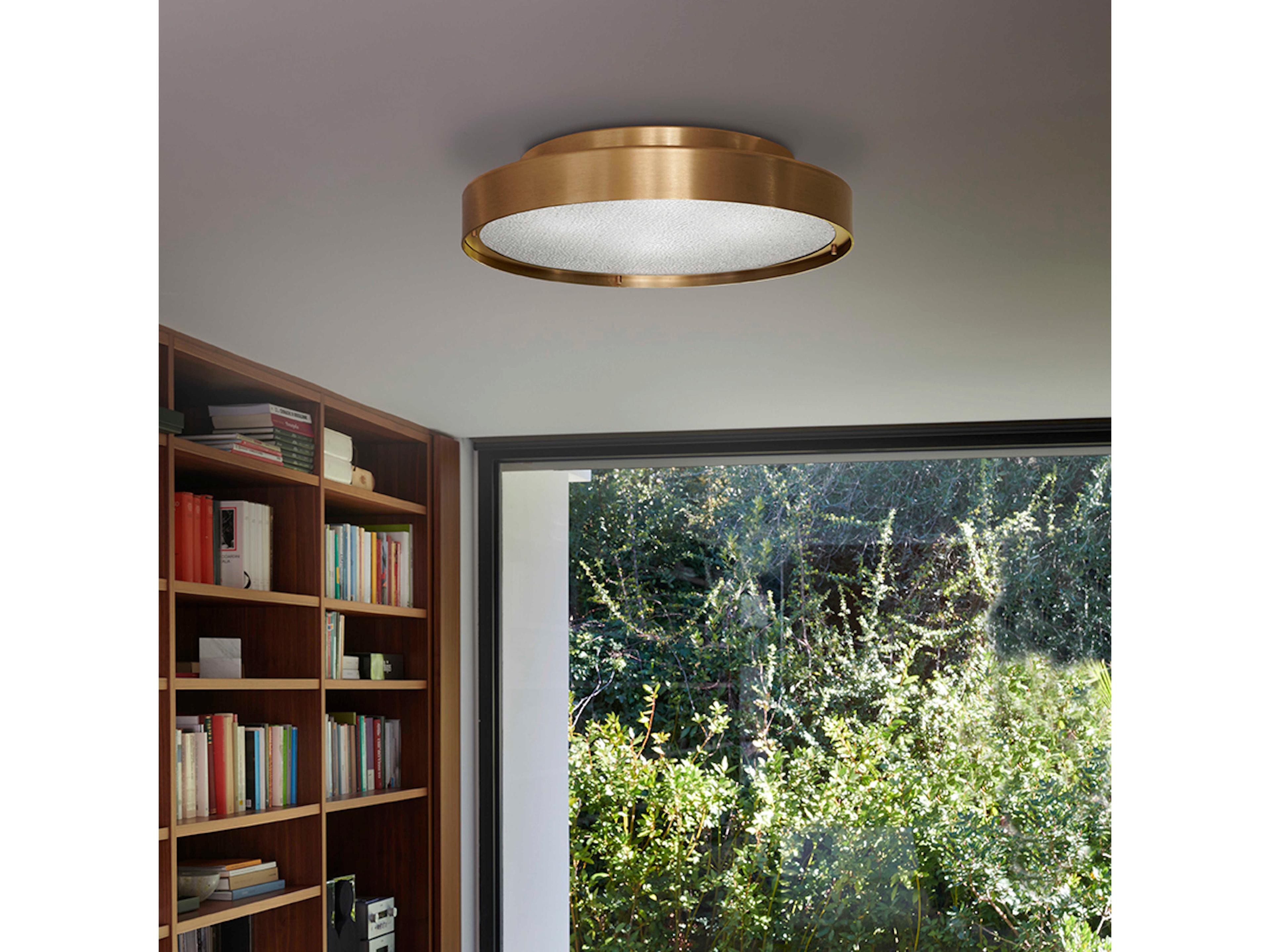 Oluce Berlin 2-Light Anodized Brass Glass LED Round Flush Mount