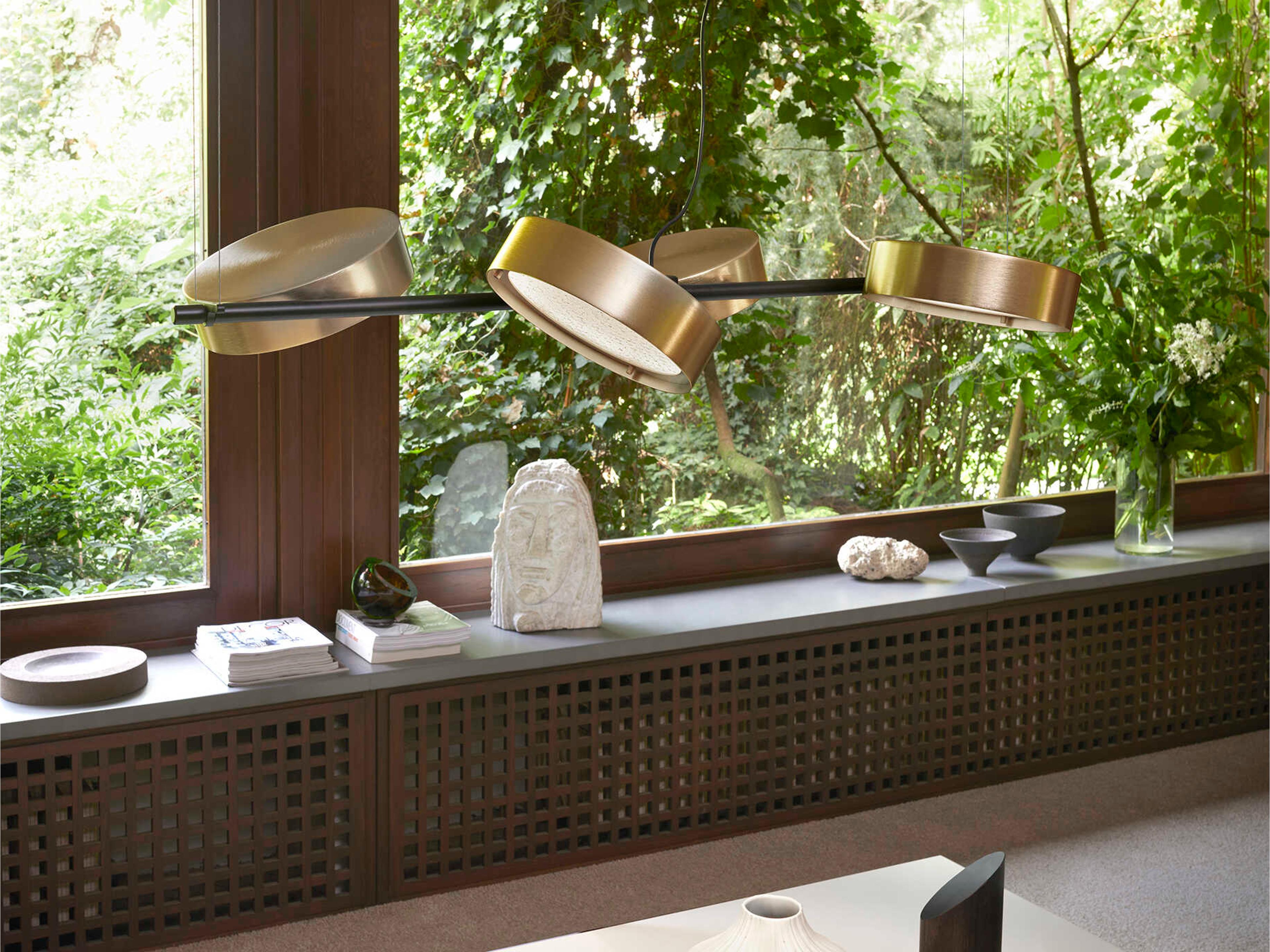 Oluce Berlin 4-Light Matt Black Anodic Brass Gold Round Island Pendant