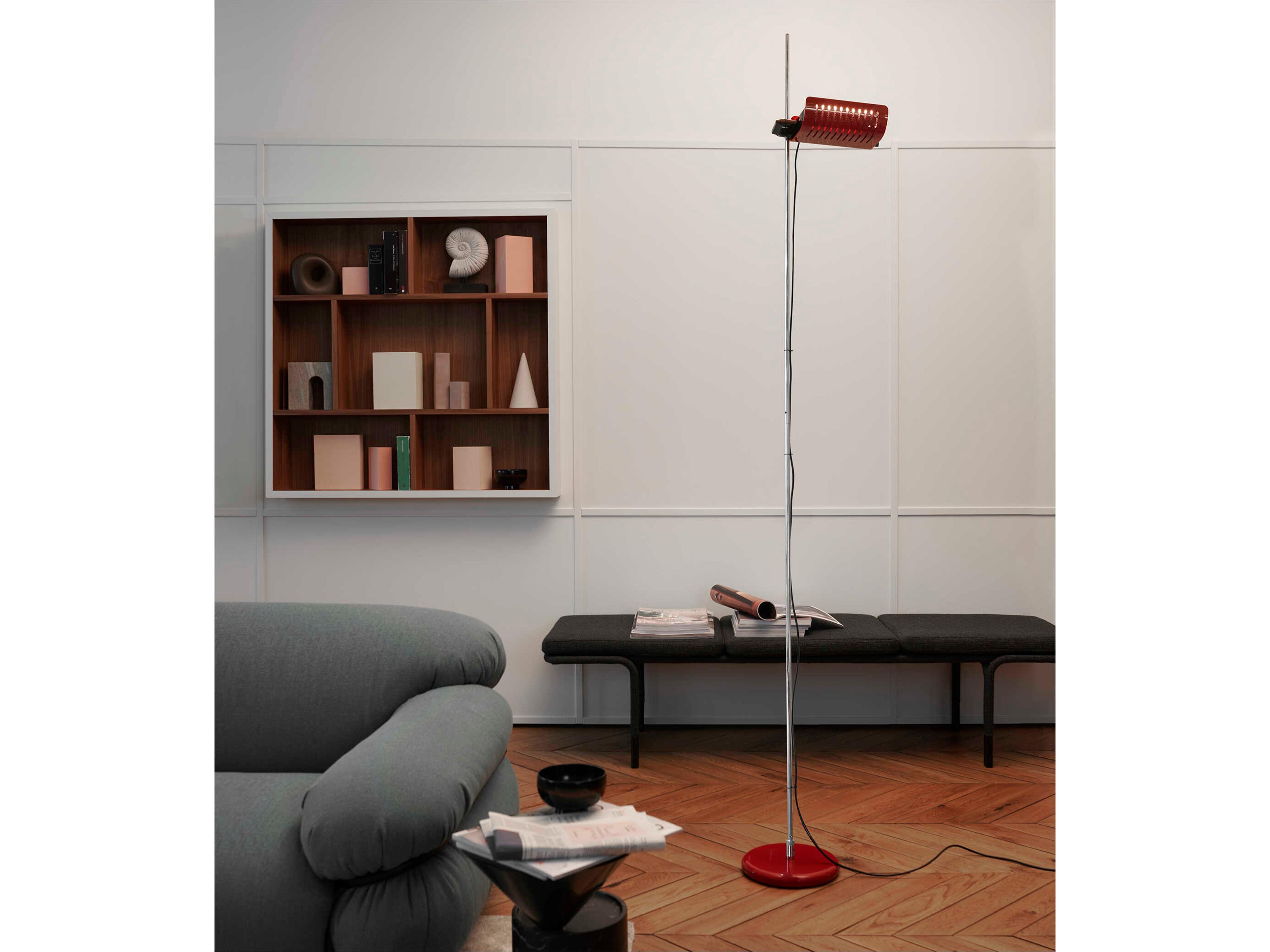Oluce Colombo Anodic Red Floor Lamp