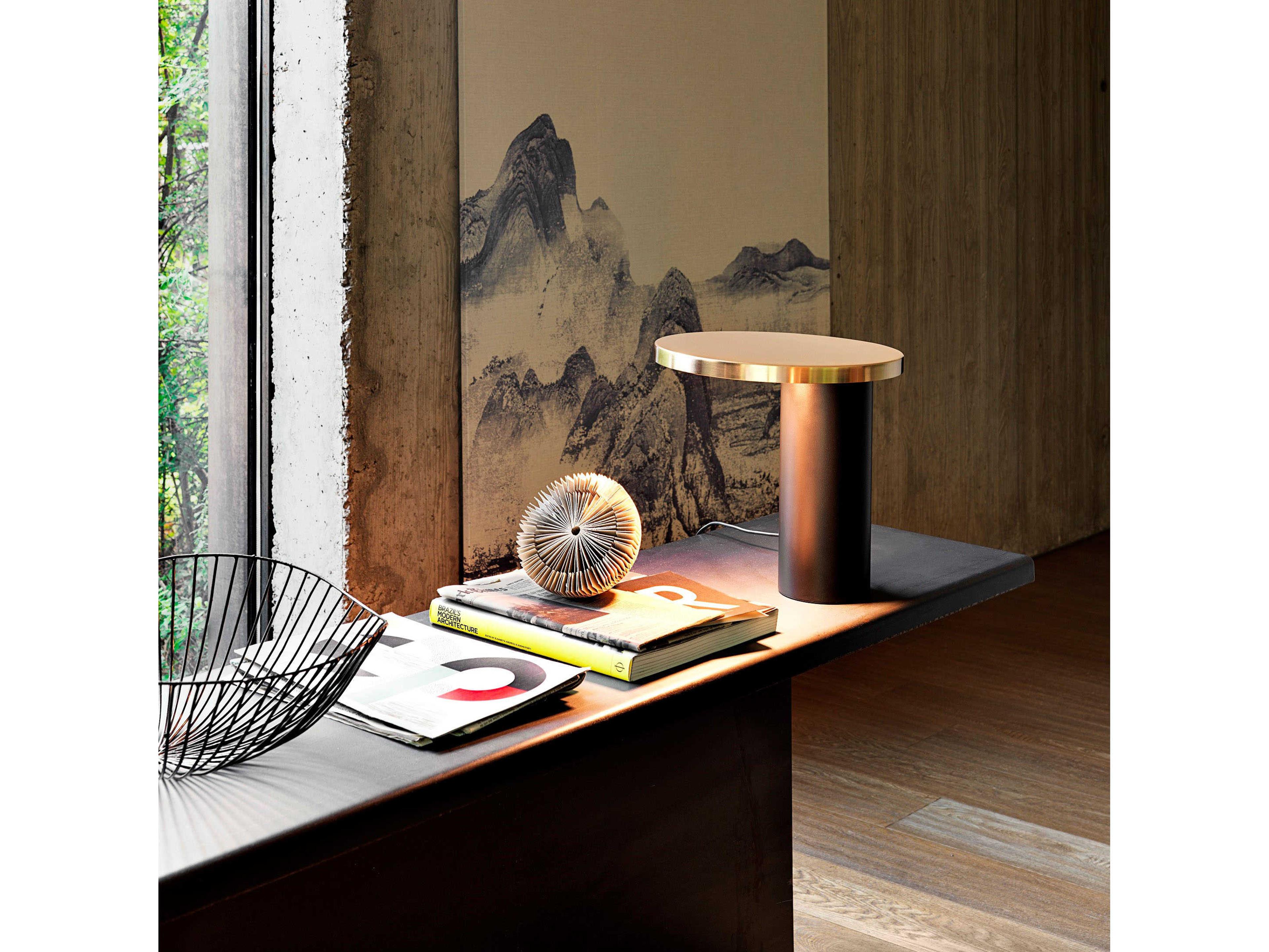 Oluce Cylinda Gold LED Desk Lamp