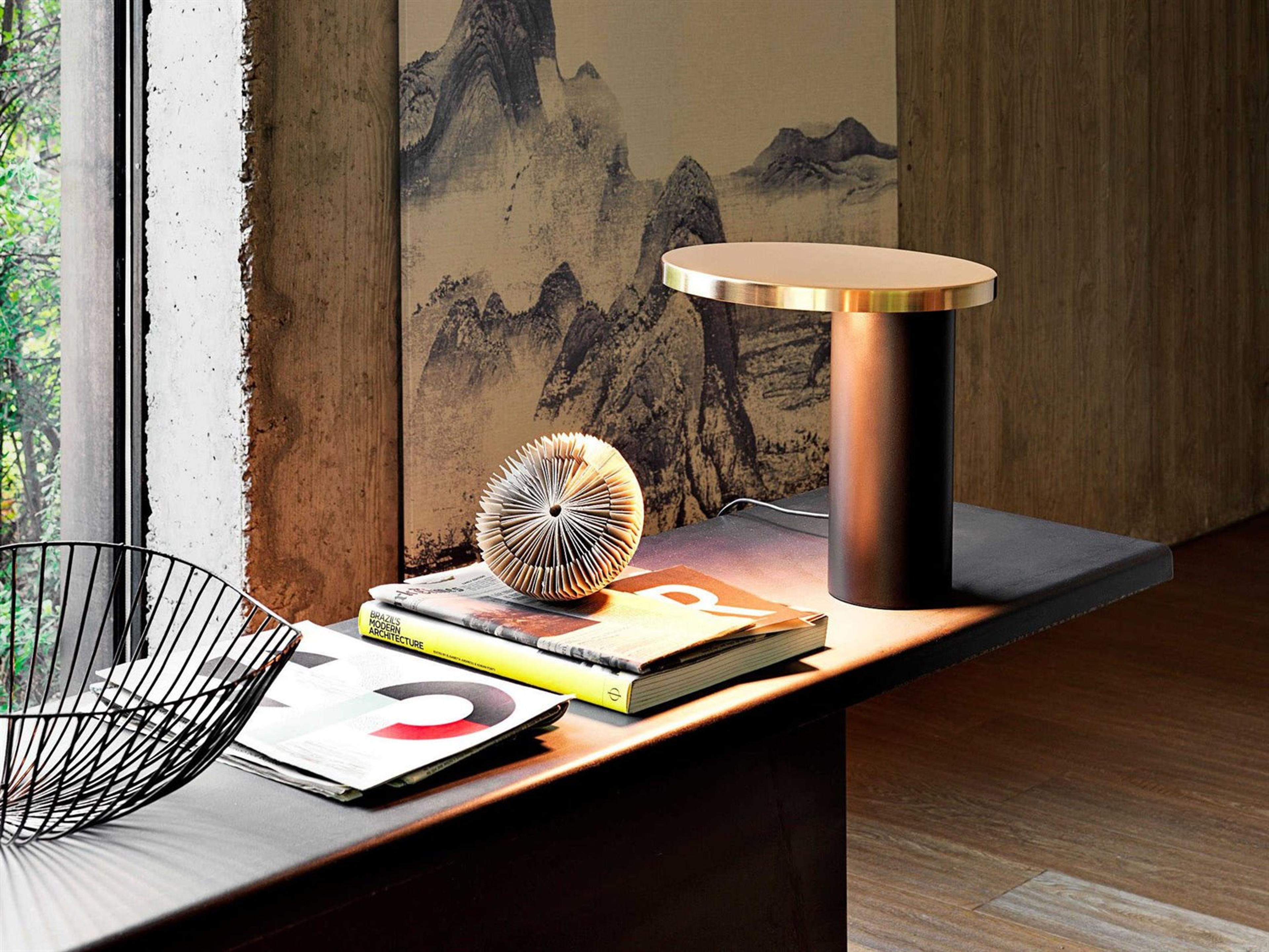 Oluce Cylinda Gold LED Desk Lamp