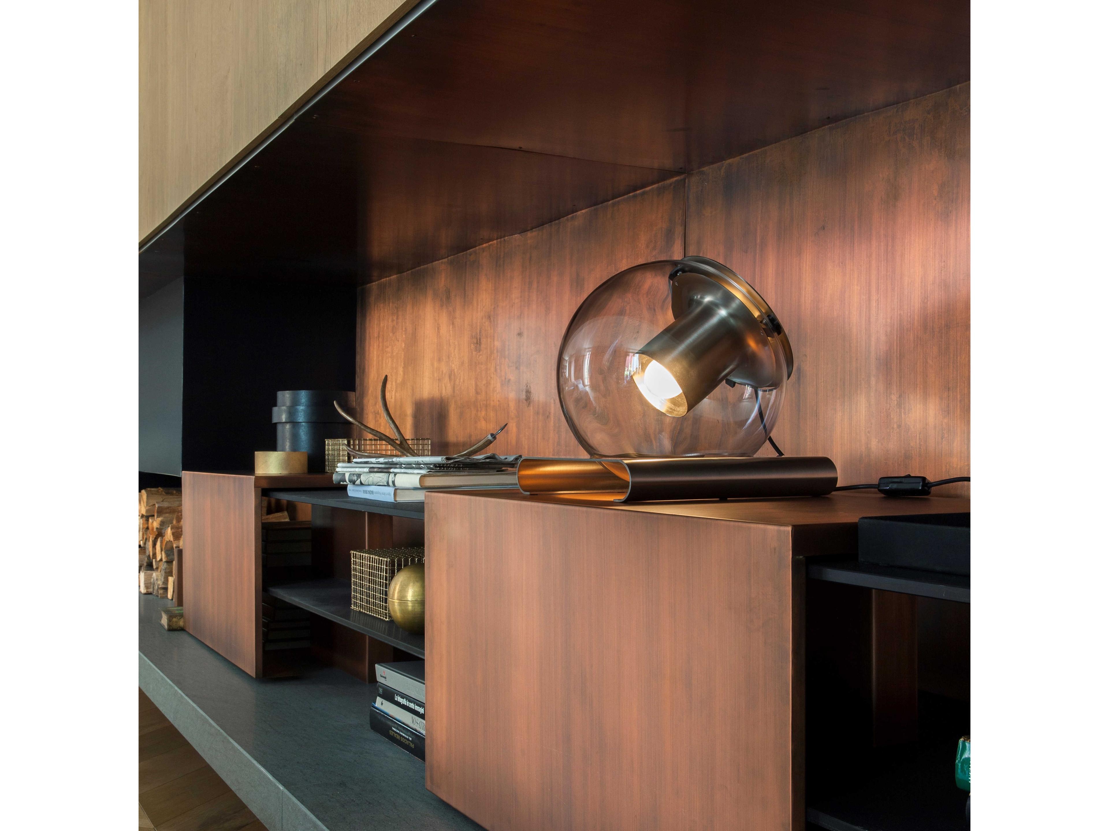 Oluce The Globe Satin Gold Glass Table Lamp