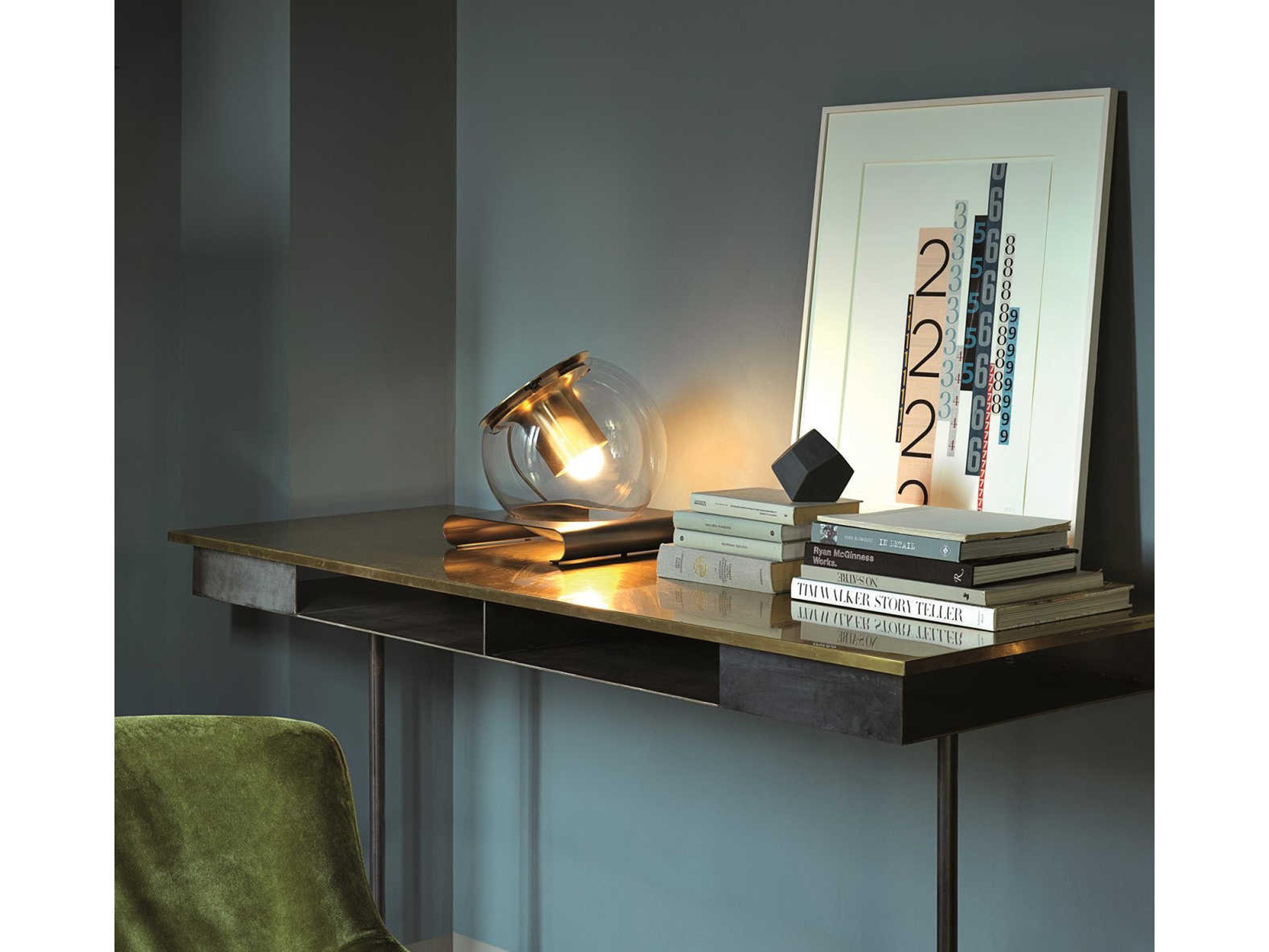 Oluce The Globe Satin Gold Glass Table Lamp