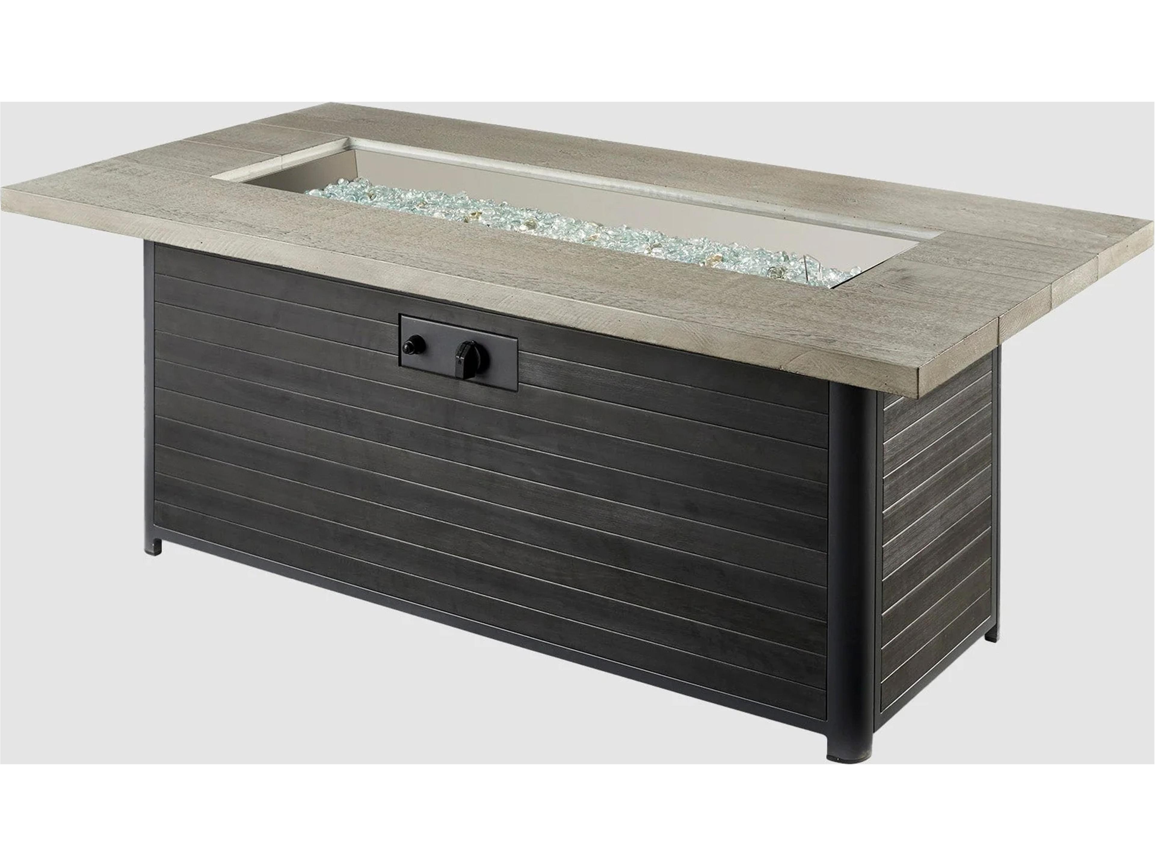 Outdoor Greatroom Cedar Ridge Steel Rectangular Linear Gas Fire Pit Table with Direct Spark Ignition LP