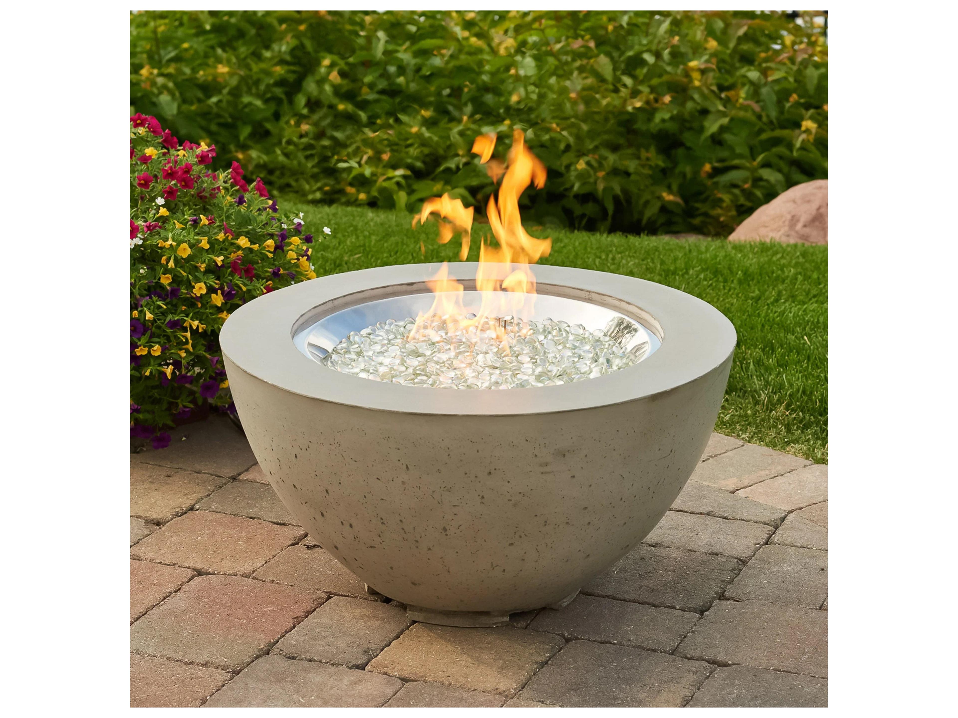 Outdoor Greatroom Cove Super Cast Concrete Natural Grey Round Gas Fire Pit Bowl with Direct Spark Ignition LP
