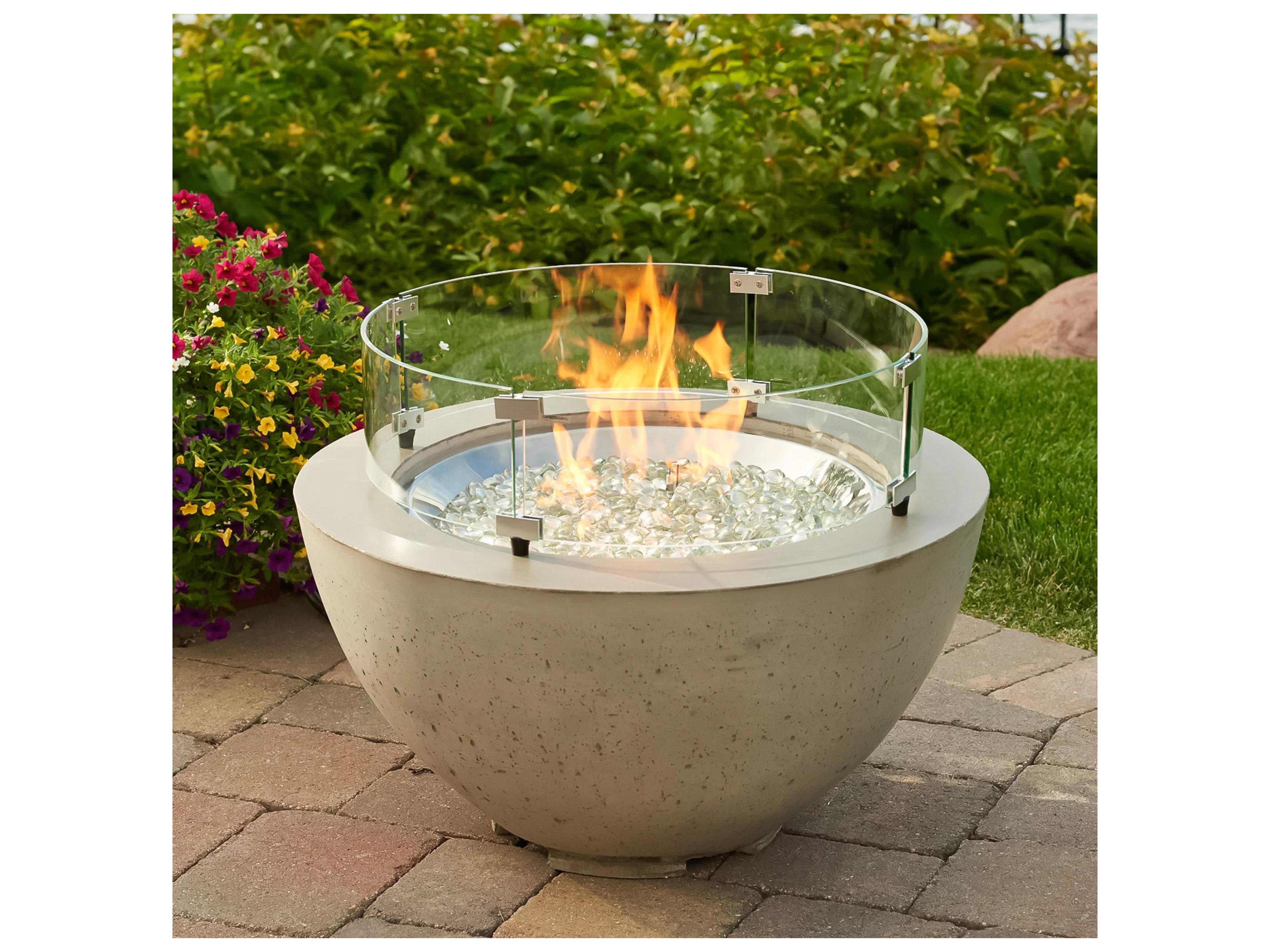 Outdoor Greatroom Cove Super Cast Concrete Natural Grey Round Gas Fire Pit Bowl with Direct Spark Ignition LP