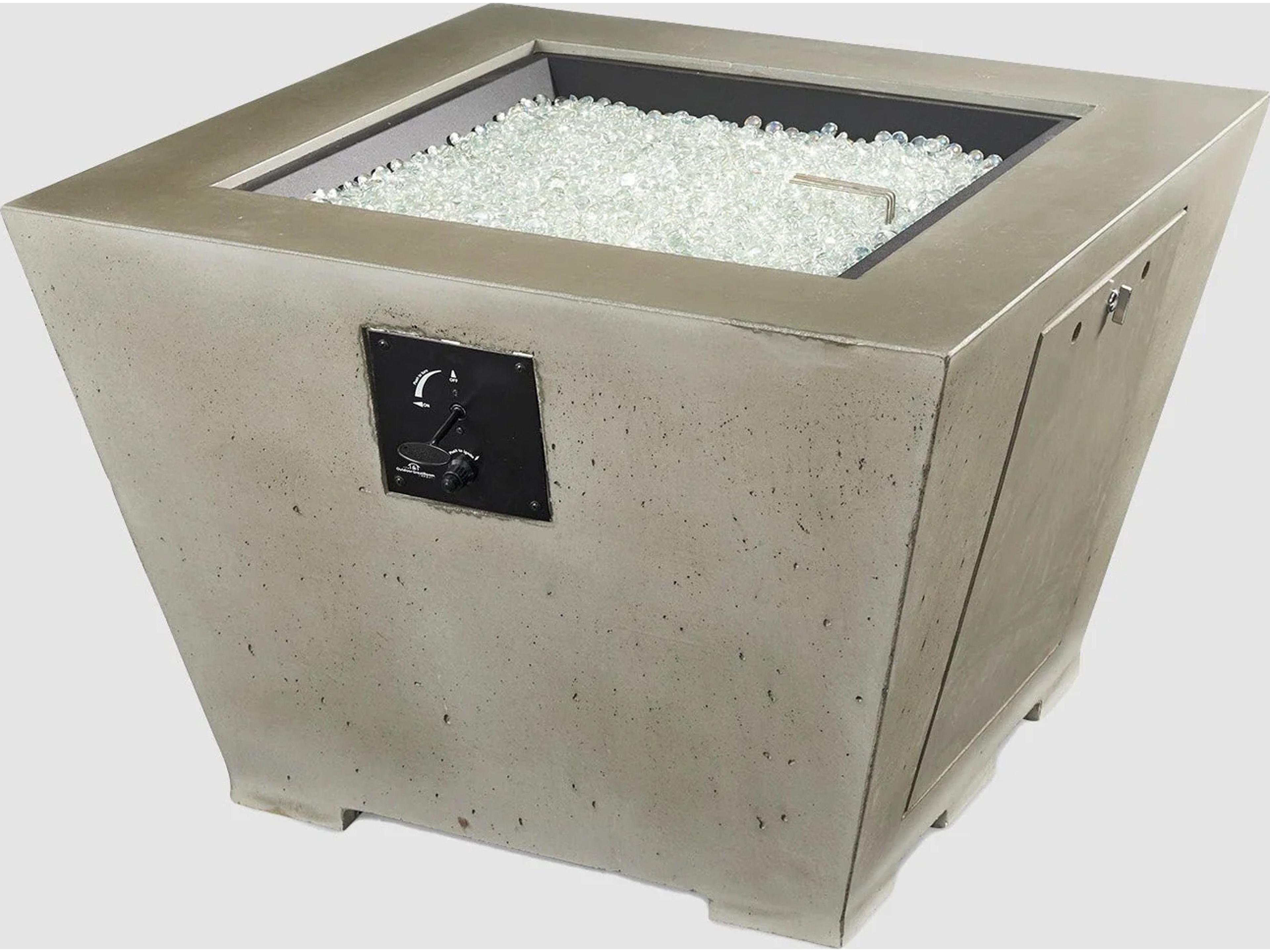 Outdoor Greatroom Cove Super Cast Concrete Natural Grey Square Gas Fire Pit Bowl with Direct Spark Ignition LP