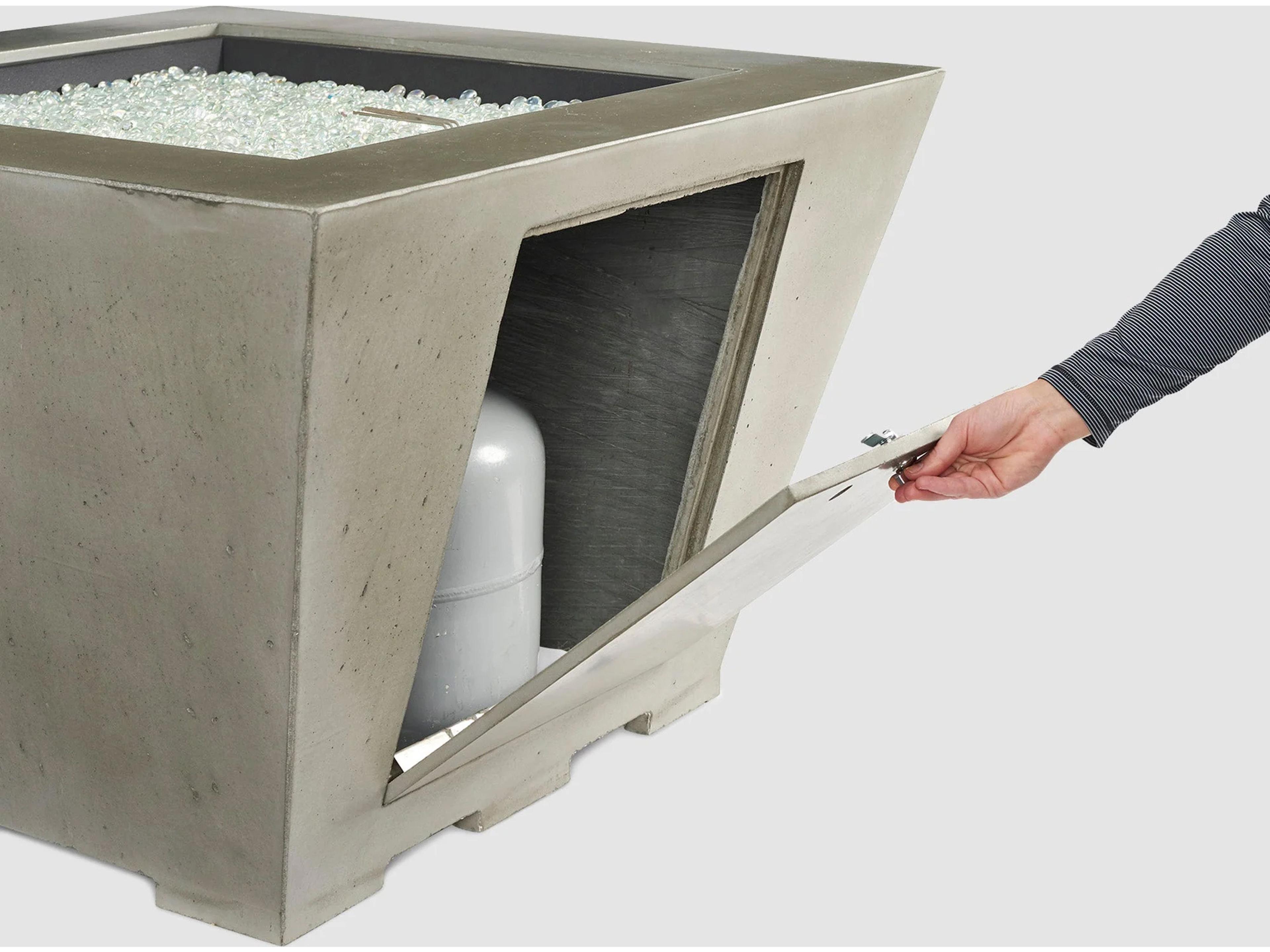 Outdoor Greatroom Cove Super Cast Concrete Natural Grey Square Gas Fire Pit Bowl with Direct Spark Ignition LP