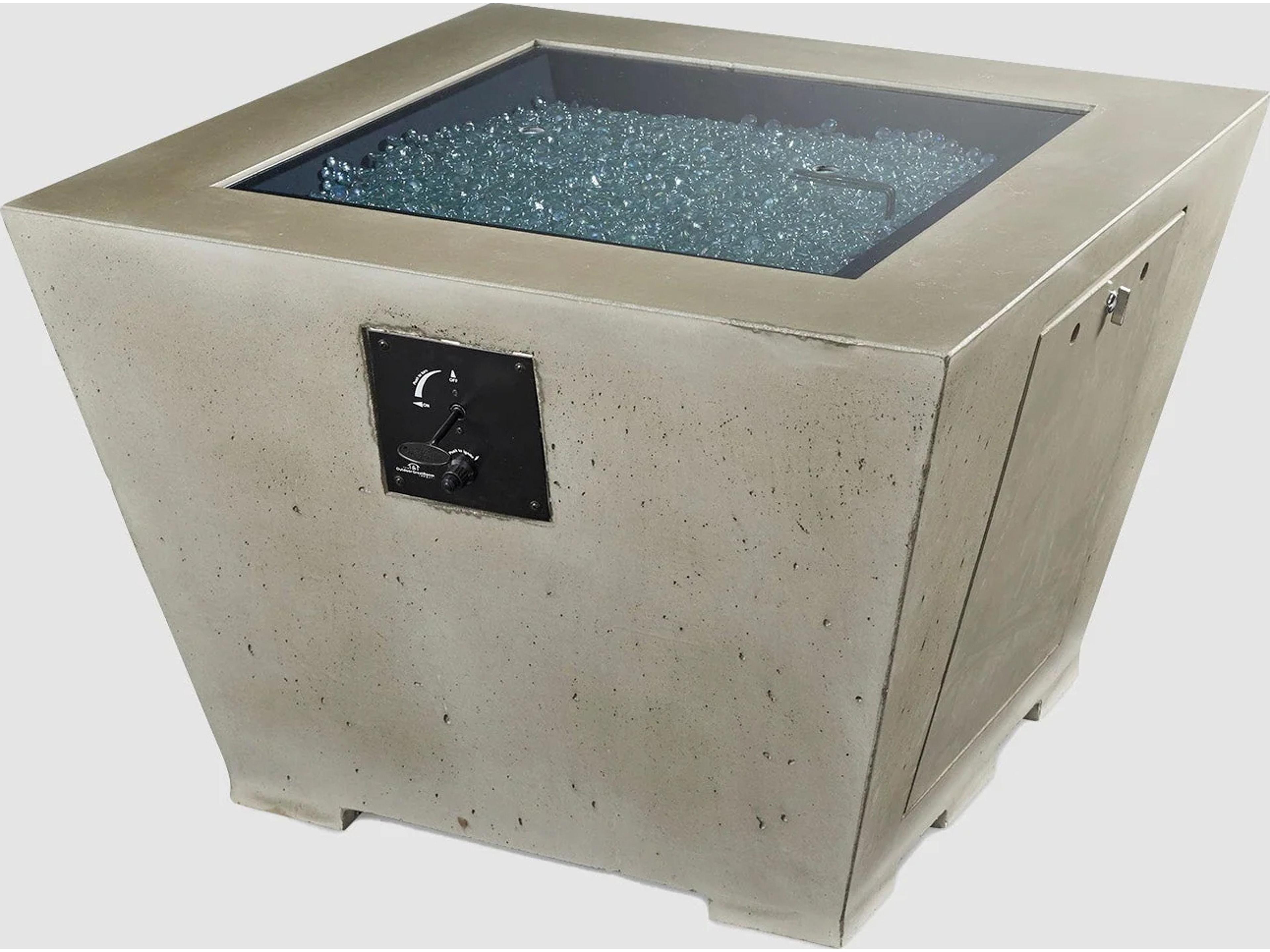 Outdoor Greatroom Cove Super Cast Concrete Natural Grey Square Gas Fire Pit Bowl with Direct Spark Ignition NG