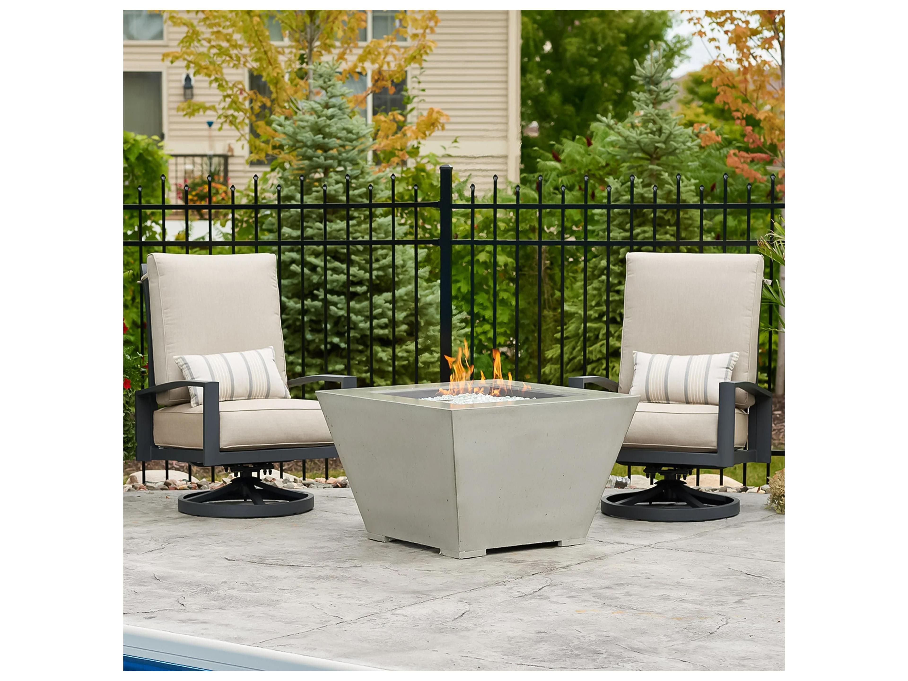 Outdoor Greatroom Cove Super Cast Concrete Natural Grey Square Gas Fire Pit Bowl with Direct Spark Ignition NG