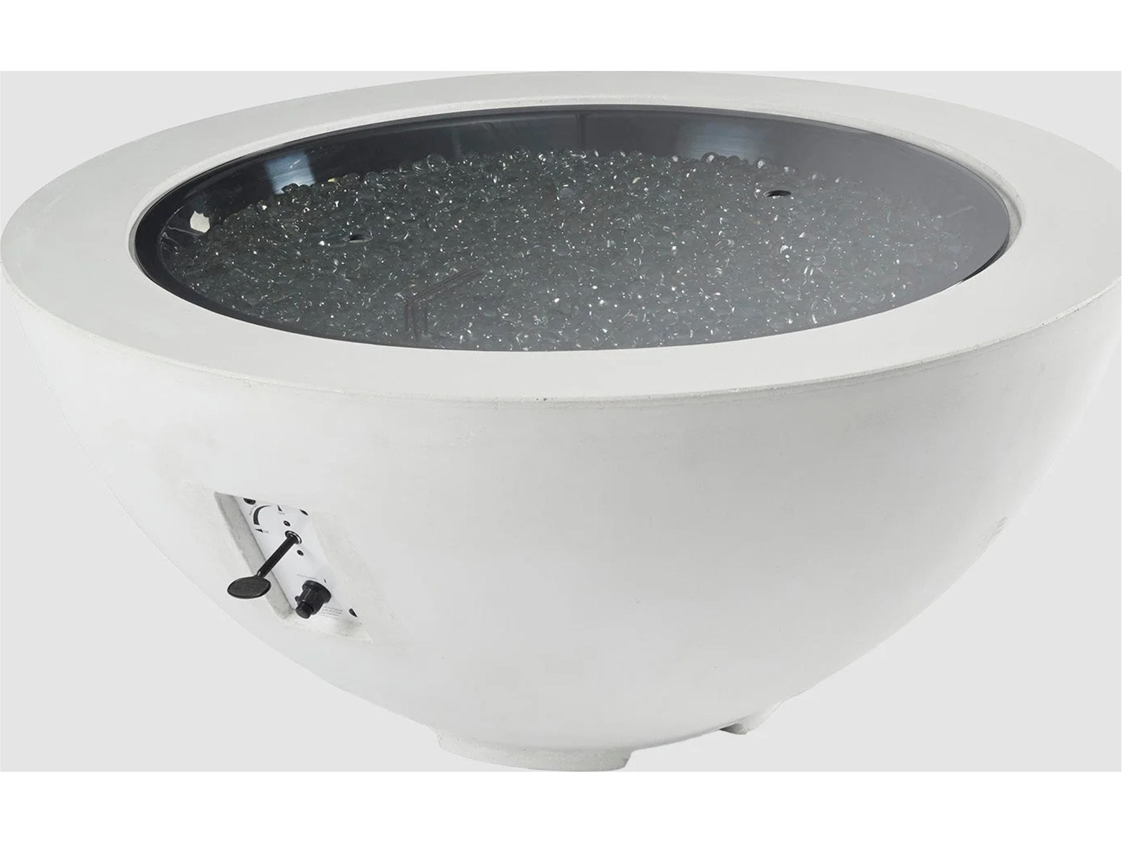 Outdoor Greatroom Cove Supercast Concrete White Round Gas Fire Pit Bowl with Direct Spark Ignition NG
