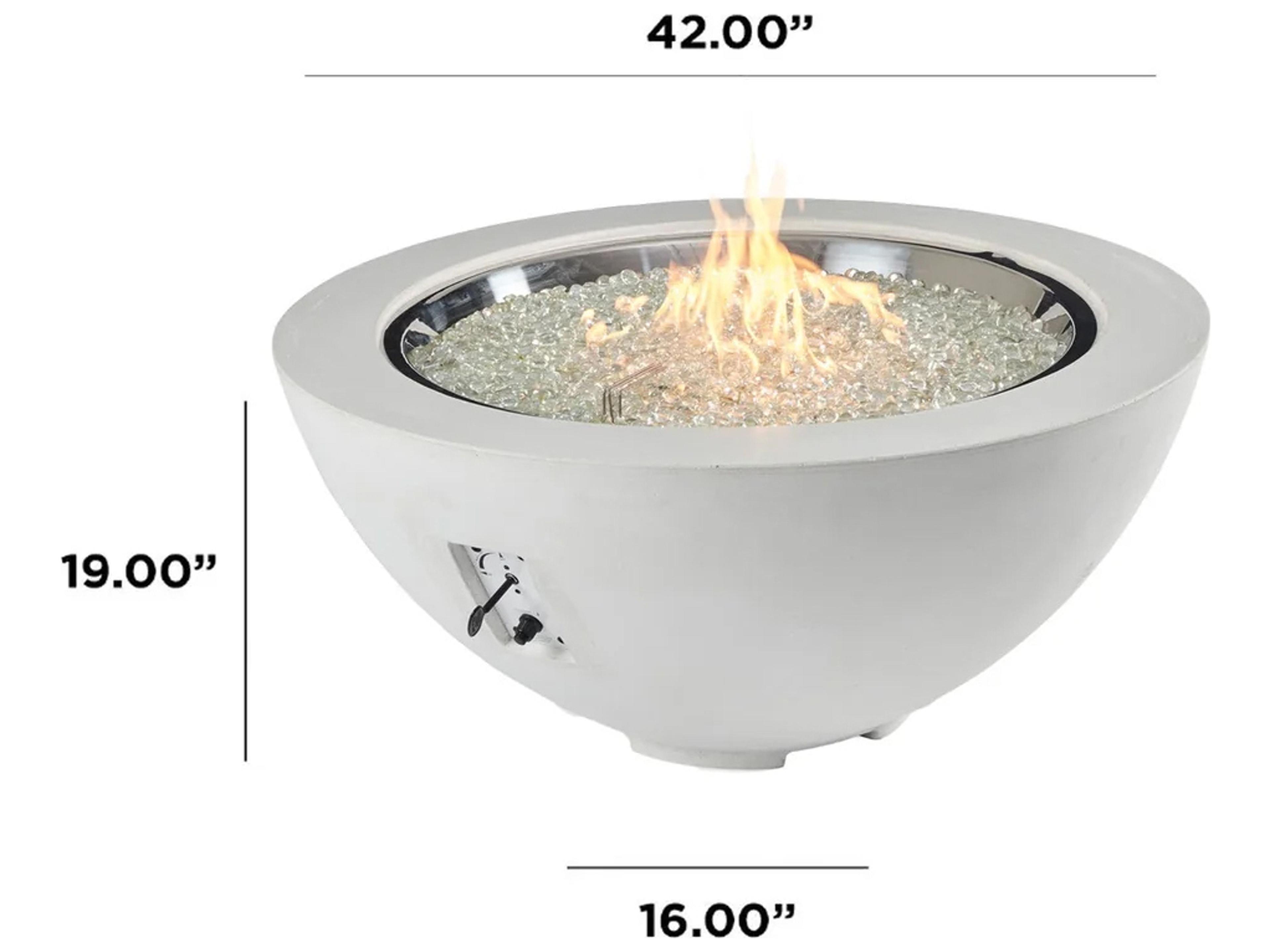 Outdoor Greatroom Cove Supercast Concrete White Round Gas Fire Pit Bowl with Direct Spark Ignition NG