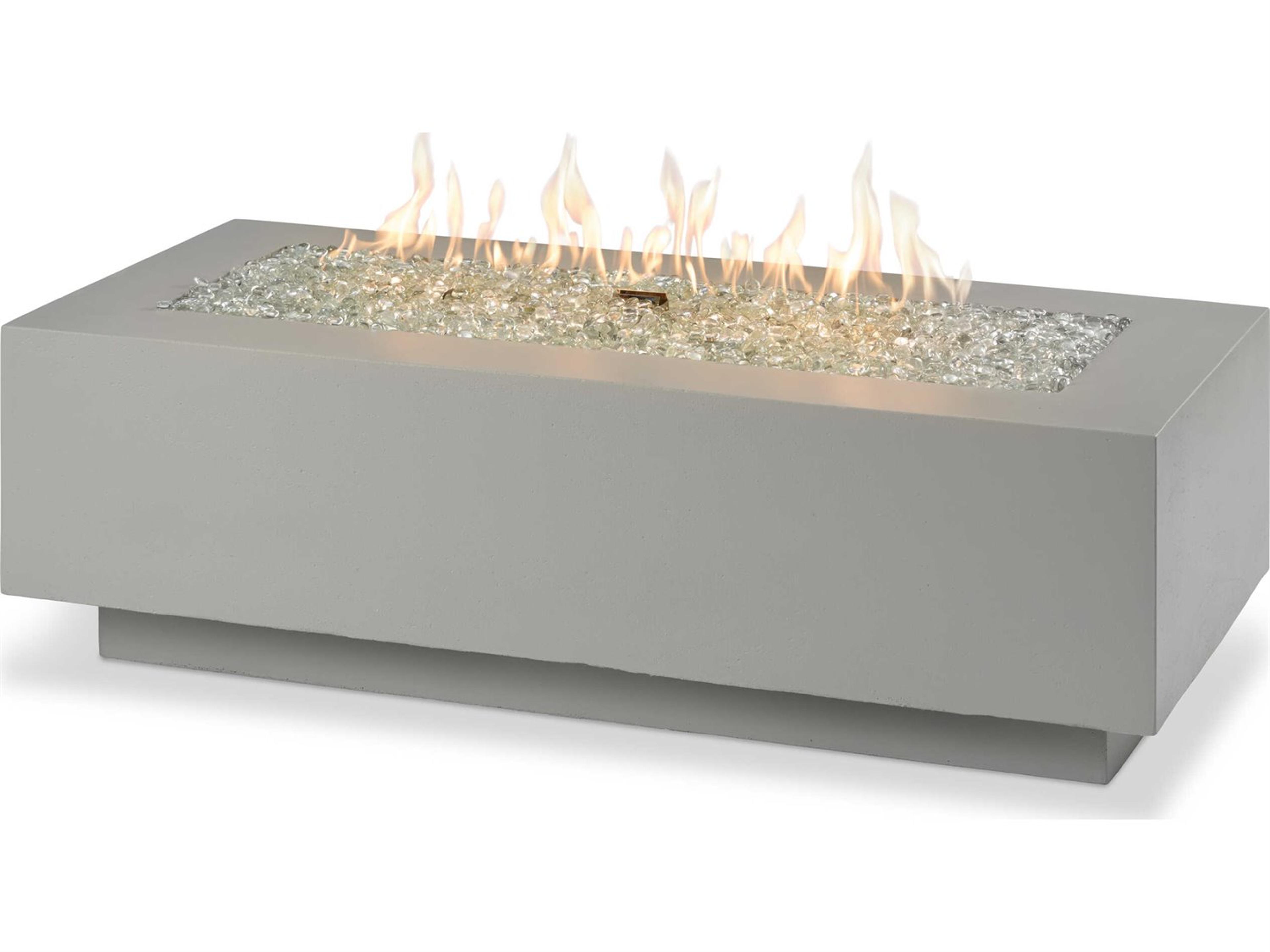 Outdoor Greatroom Cove Concrete Natural Grey Rectangular Linear Gas Fire Pit Table