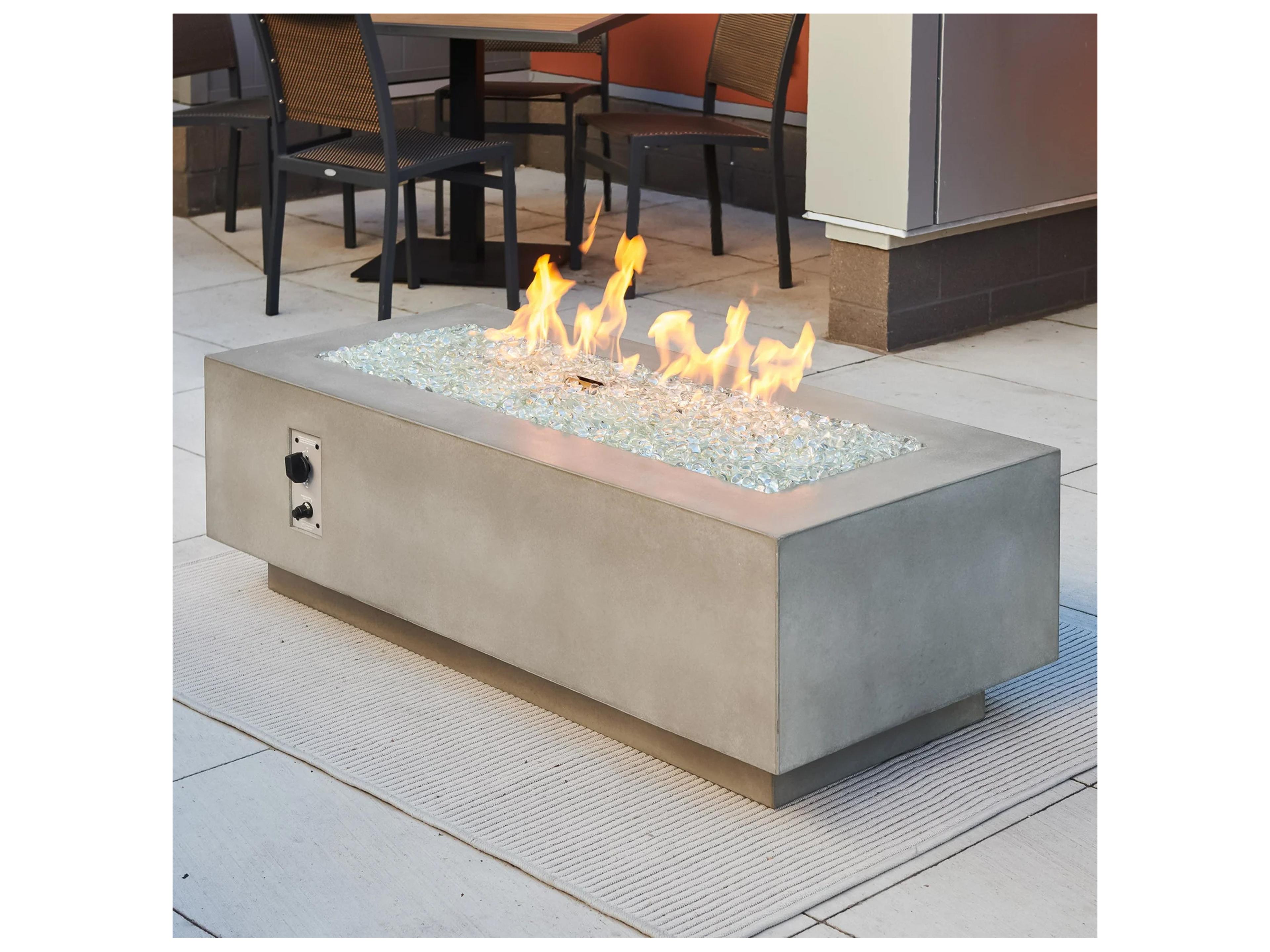 Outdoor Greatroom Cove Supercast Concrete Natural Grey Rectangular Linear Gas Fire Pit Table with Direct Spark Ignition NG