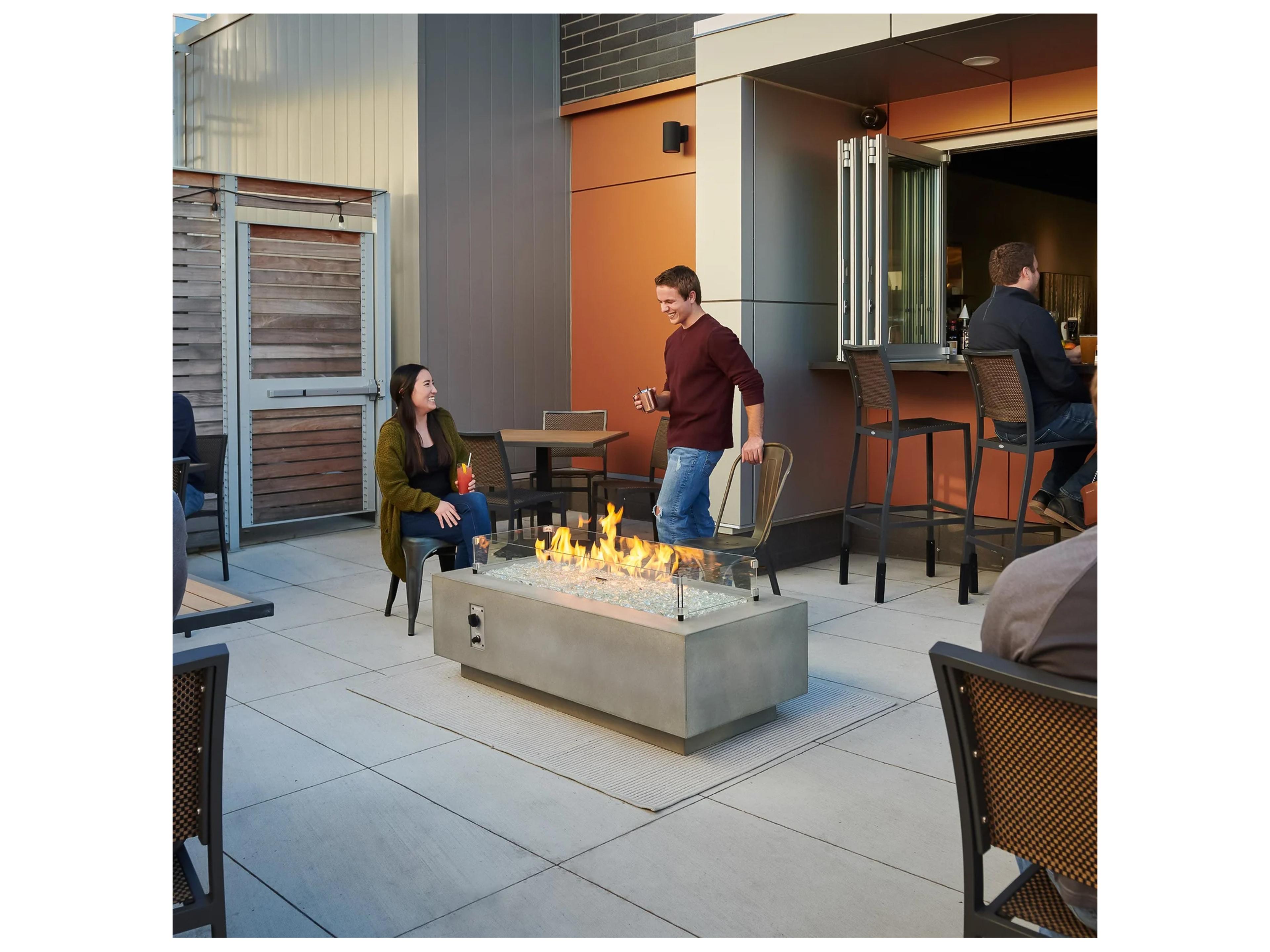 Outdoor Greatroom Cove Supercast Concrete Natural Grey Rectangular Linear Gas Fire Pit Table with Direct Spark Ignition NG