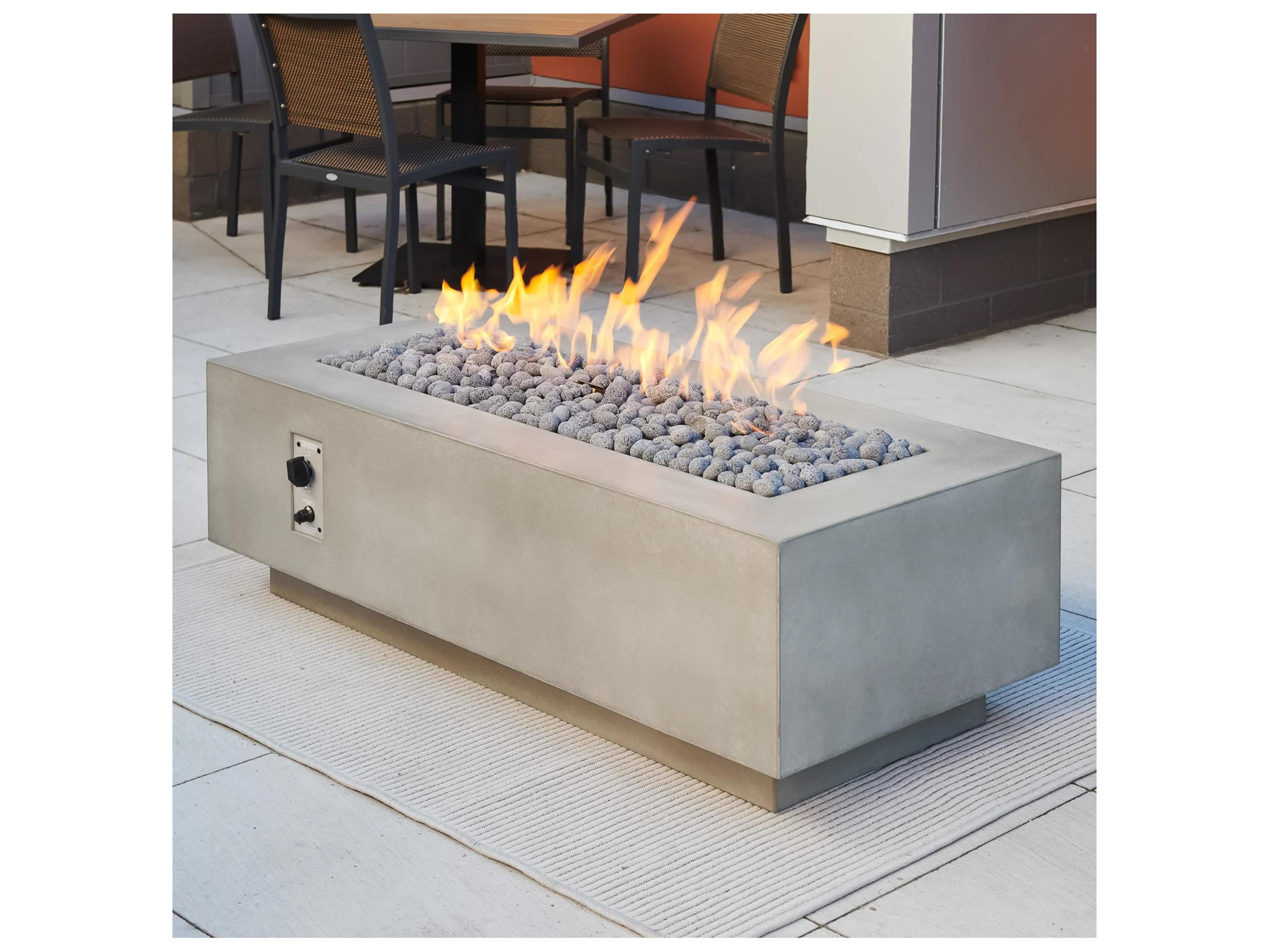 Outdoor Greatroom Cove Supercast Concrete Natural Grey Rectangular Linear Gas Fire Pit Table with Direct Spark Ignition NG