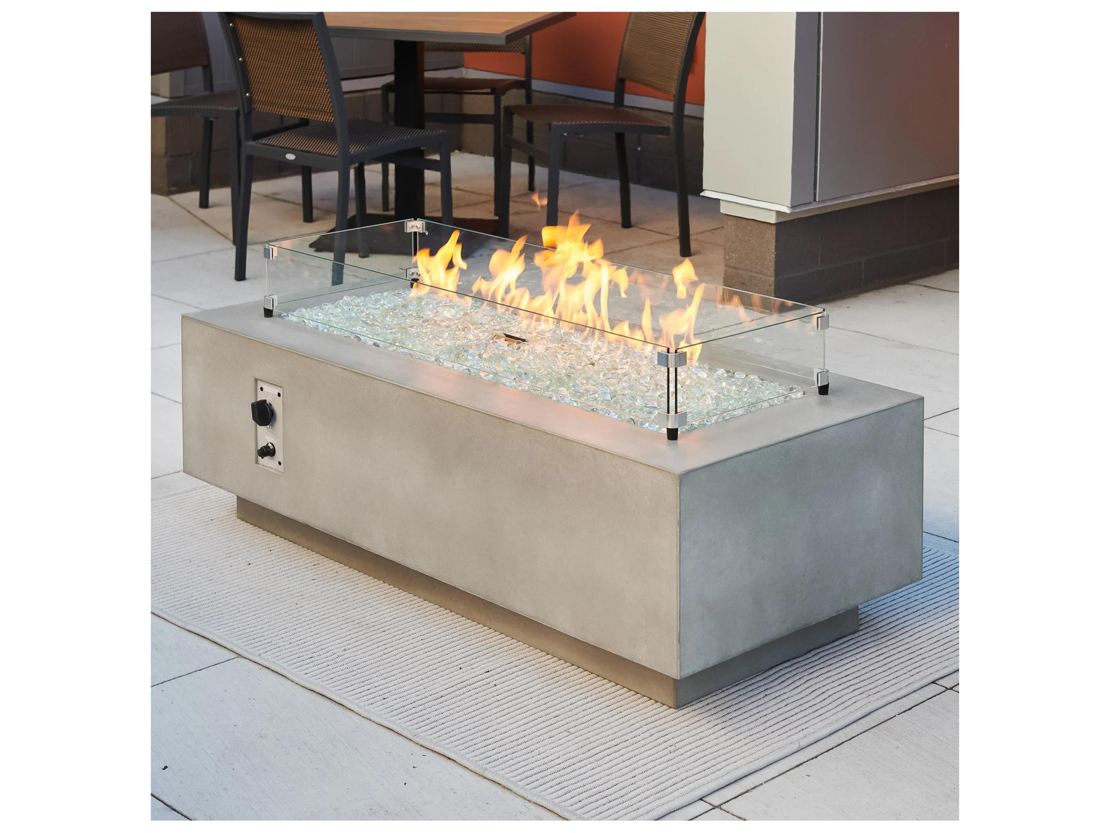Outdoor Greatroom Cove Supercast Concrete Natural Grey Rectangular Linear Gas Fire Pit Table with Direct Spark Ignition NG