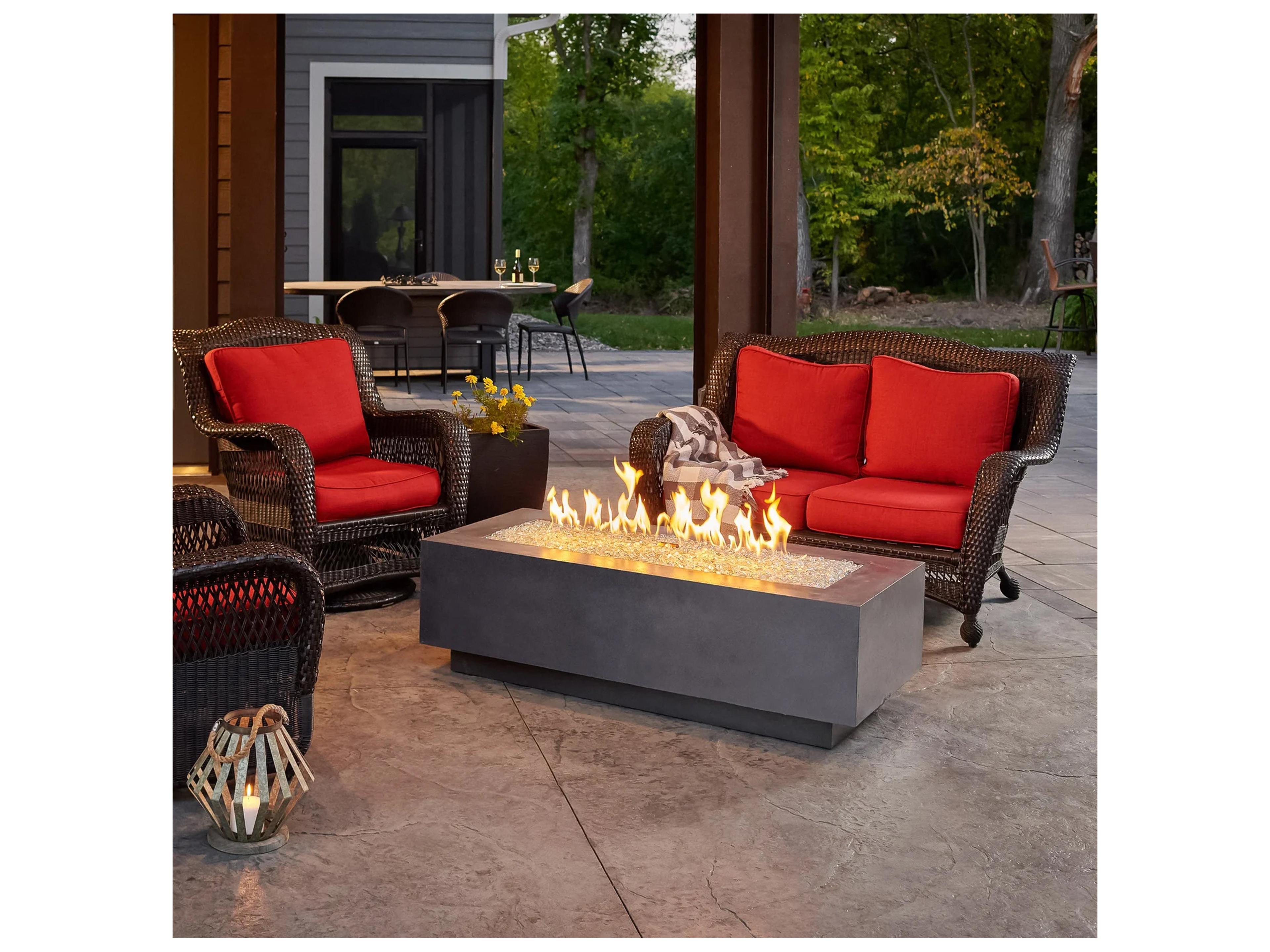 Outdoor Greatroom Cove Concrete Midnight Mist Rectangular Linear Gas Fire Pit Table