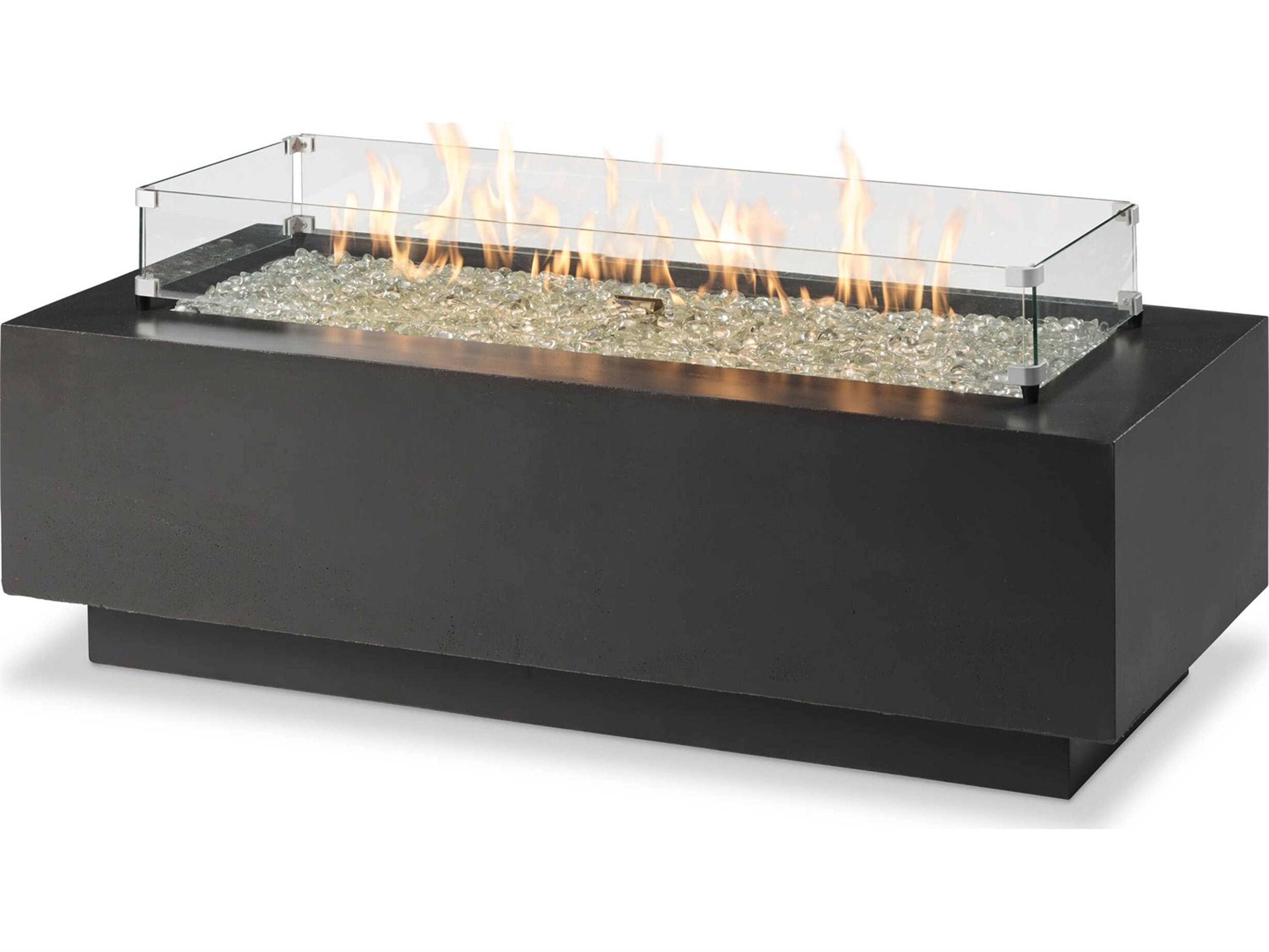 Outdoor Greatroom Cove Concrete Midnight Mist Rectangular Linear Gas Fire Pit Table