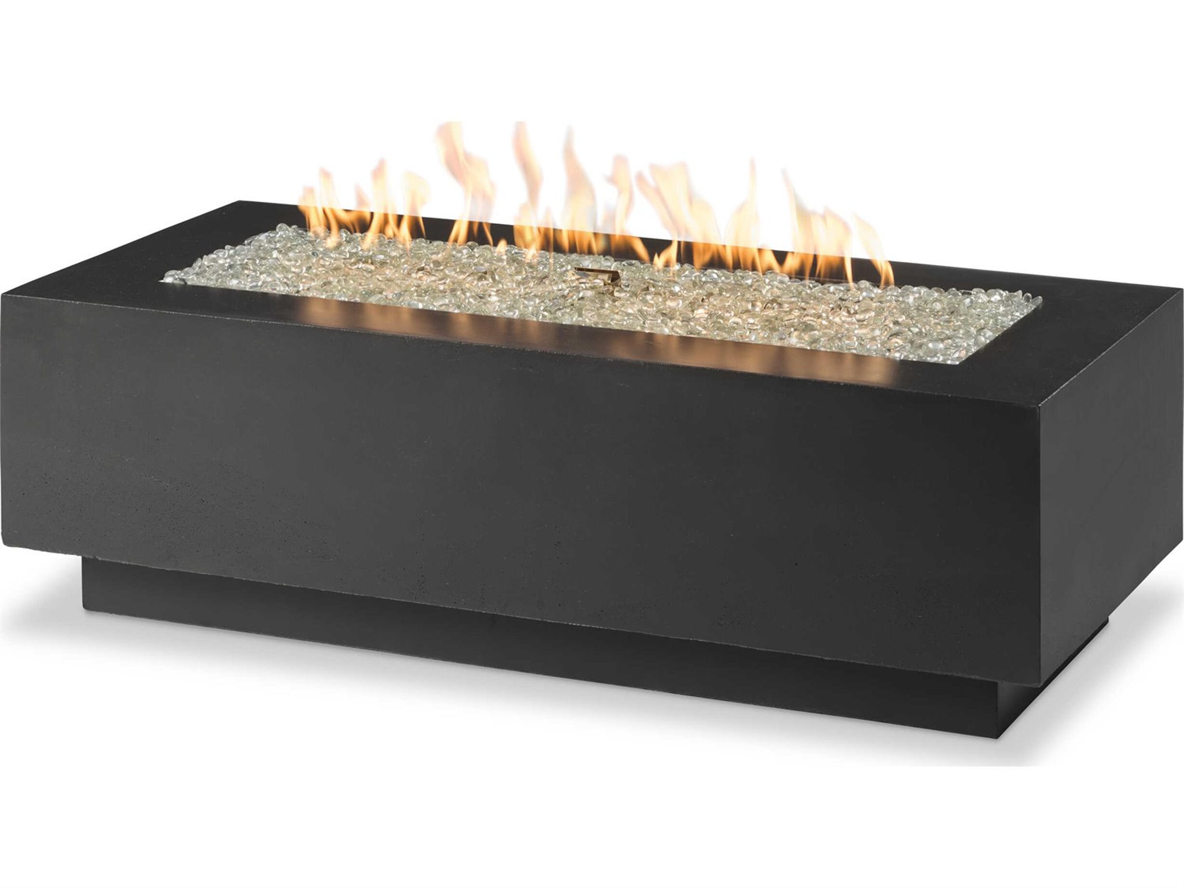 Outdoor Greatroom Cove Concrete Midnight Mist Rectangular Linear Gas Fire Pit Table