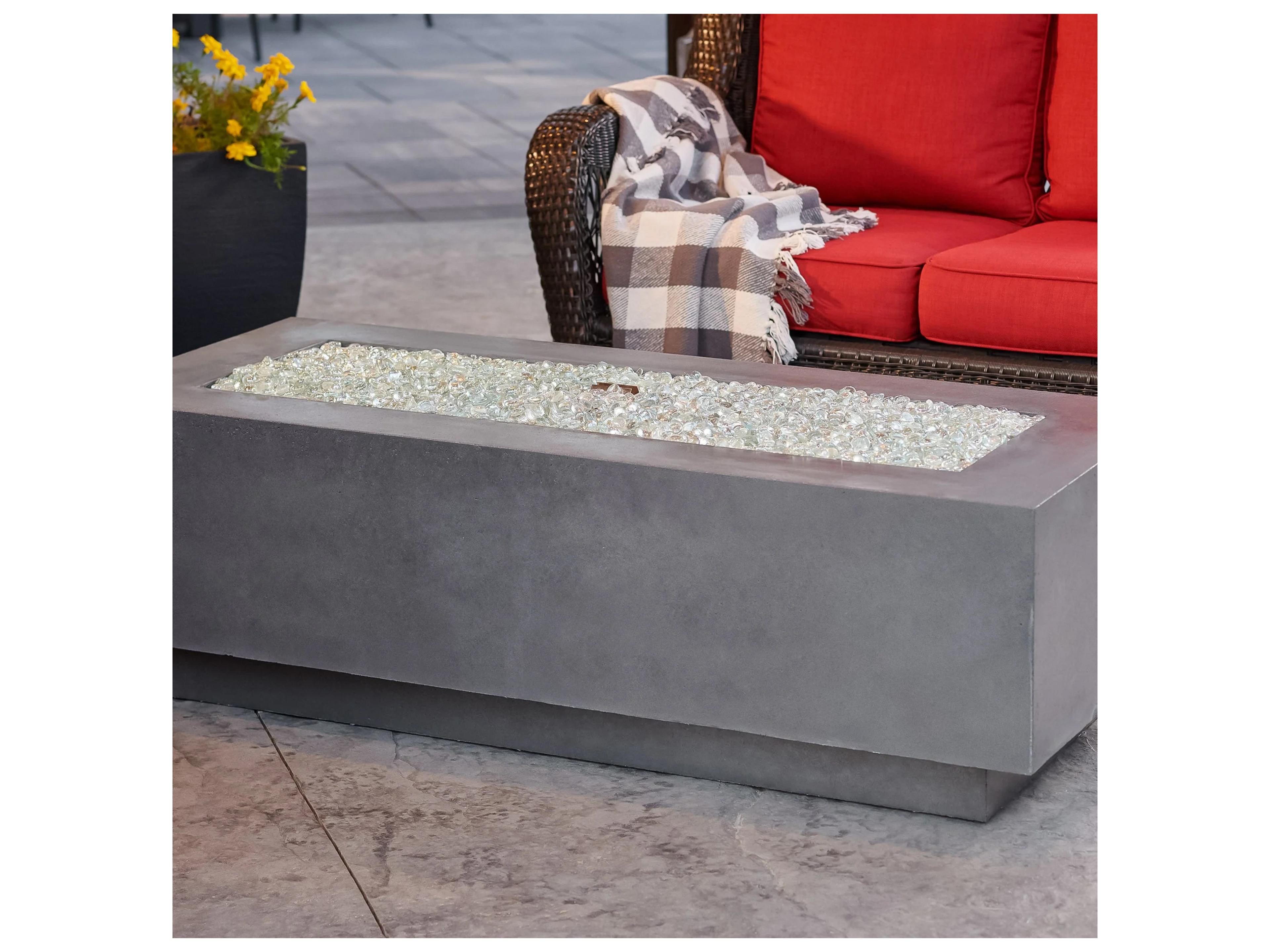 Outdoor Greatroom Cove Supercast Concrete Midnight Mist Rectangular Linear Gas Fire Pit Table with Direct Spark Ignition NG