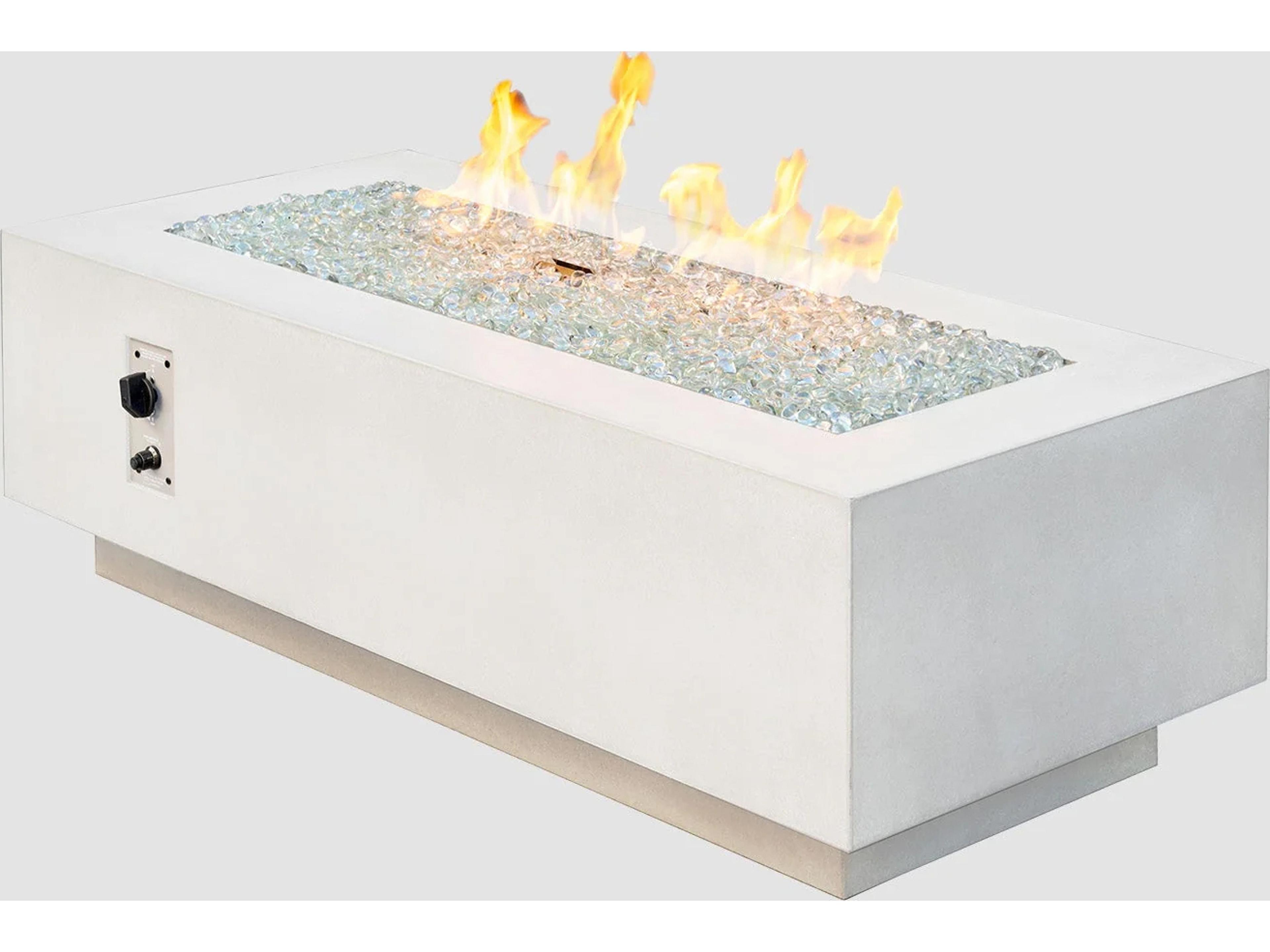 Cove Supercast Concrete White Rectangular Linear Gas Fire Pit Table with Direct Spark Ignition NG