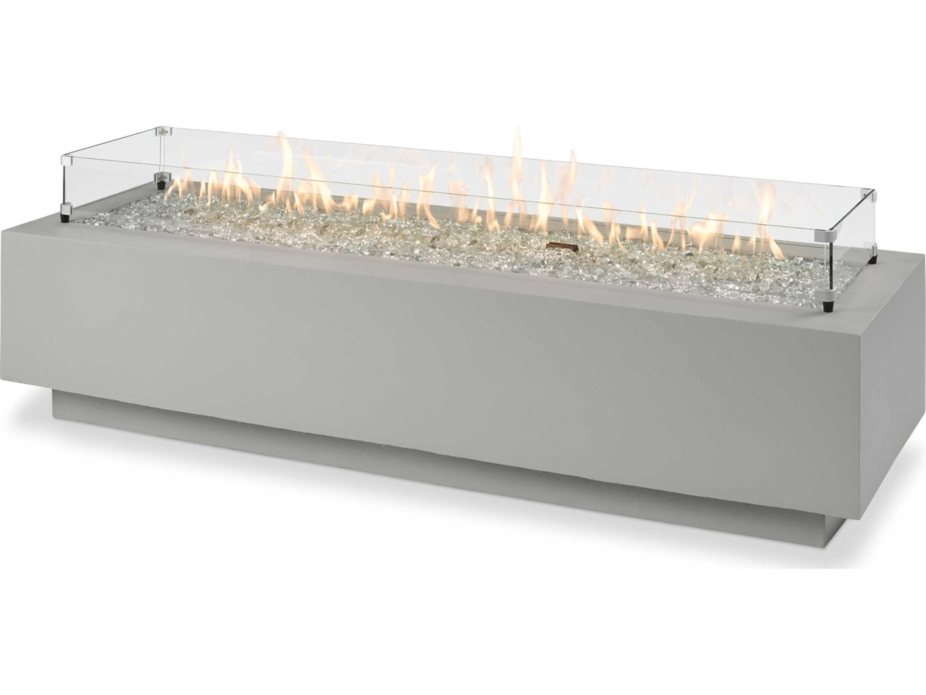 Outdoor Greatroom Cove Concrete Natural Grey Rectangular Linear Gas Fire Pit Table