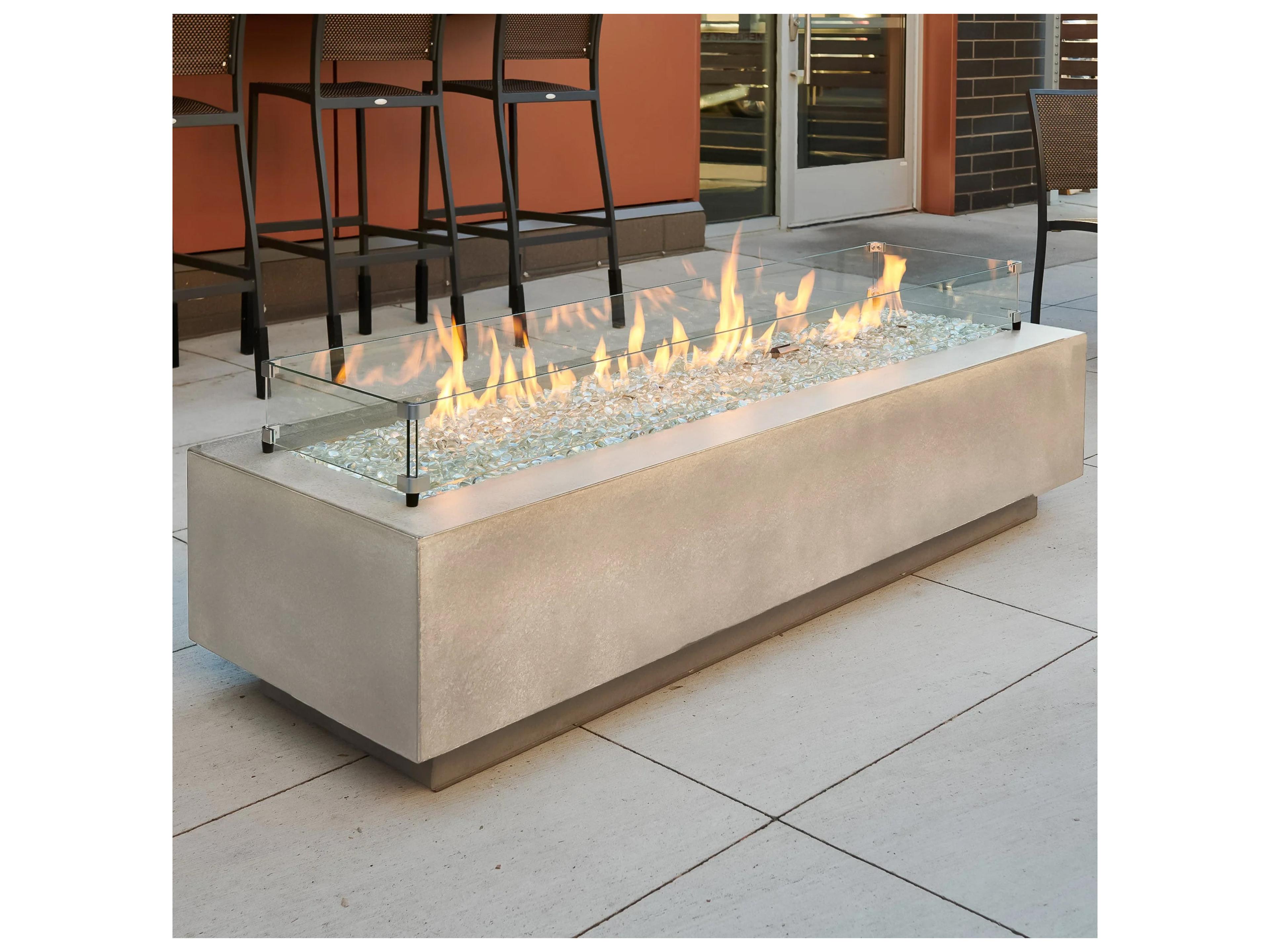 Outdoor Greatroom Cove Supercast Concrete Natural Grey Rectangular Linear Gas Fire Pit Table with Direct Spark Ignition NG