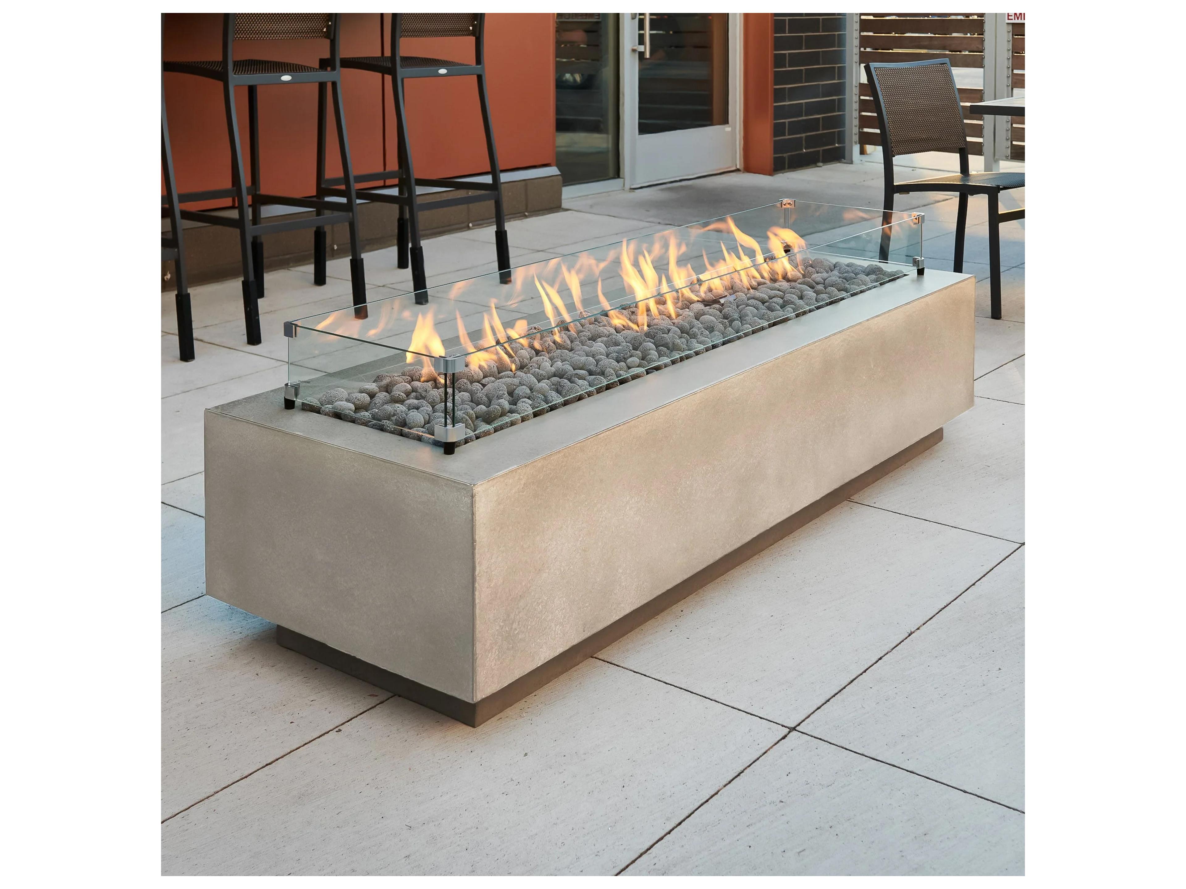 Outdoor Greatroom Cove Supercast Concrete Natural Grey Rectangular Linear Gas Fire Pit Table with Direct Spark Ignition NG
