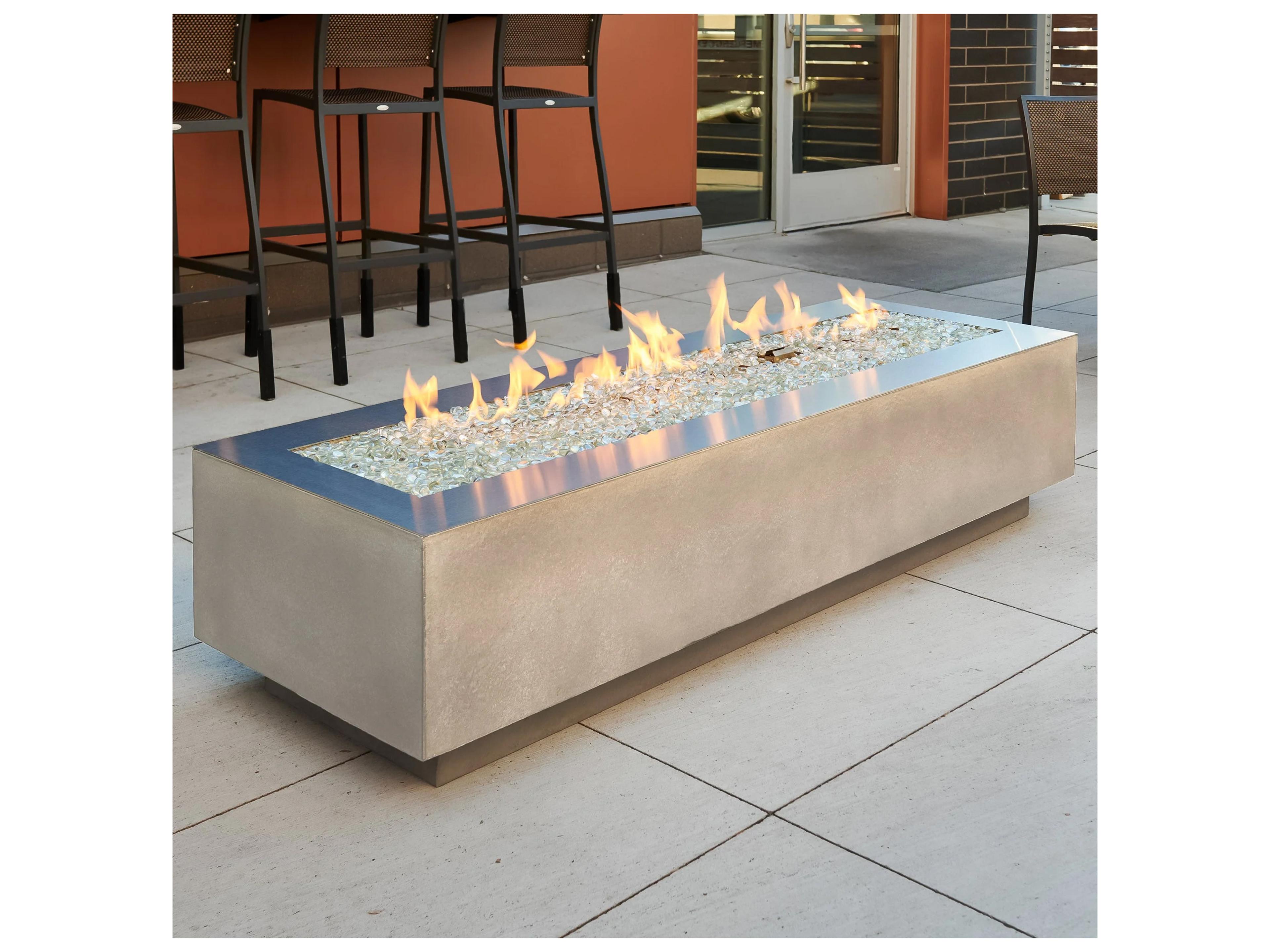 Outdoor Greatroom Cove Supercast Concrete Natural Grey Rectangular Linear Gas Fire Pit Table with Direct Spark Ignition NG