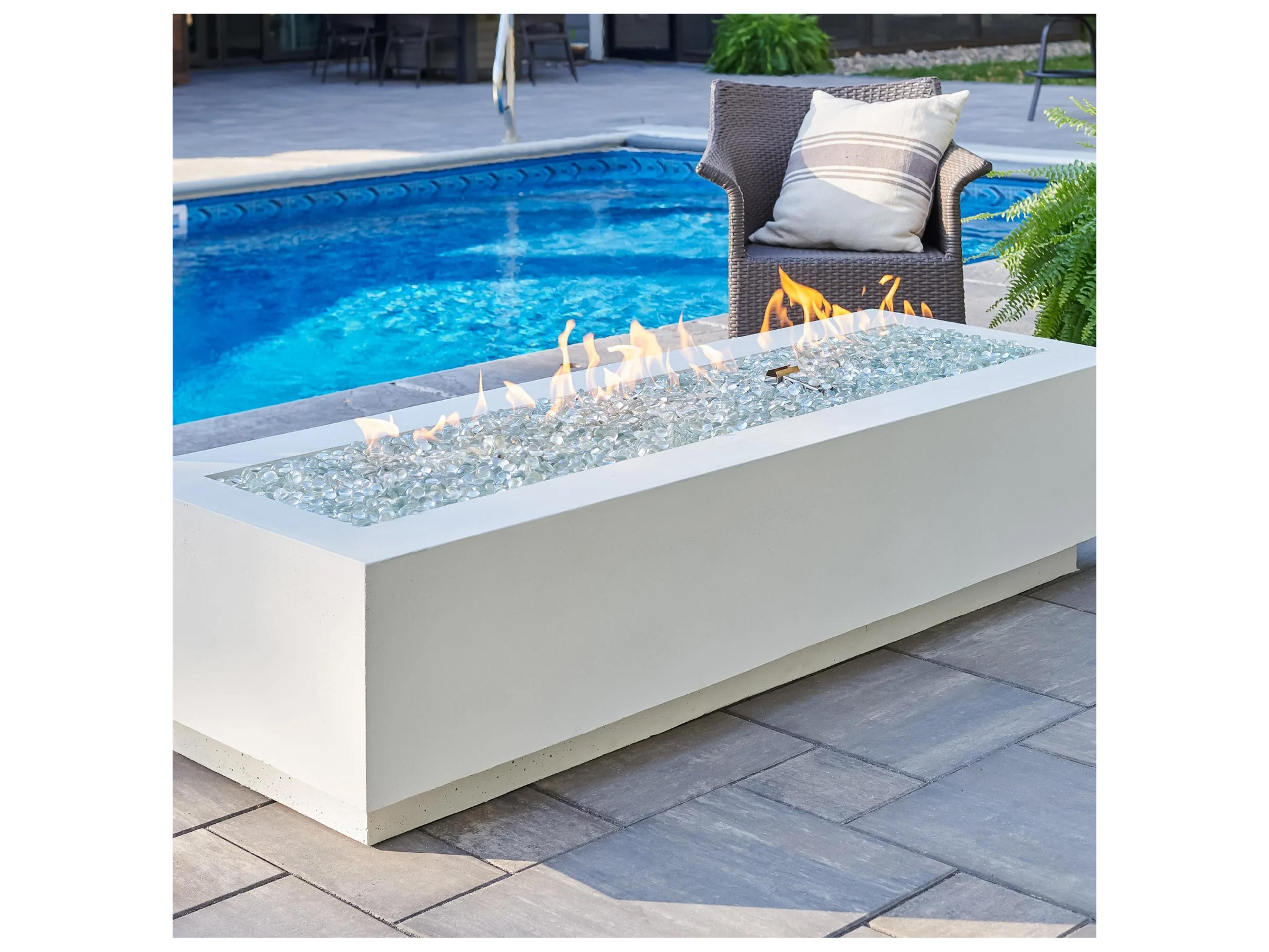 Outdoor Greatroom Cove Concrete White Rectangular Linear Gas Fire Pit Table