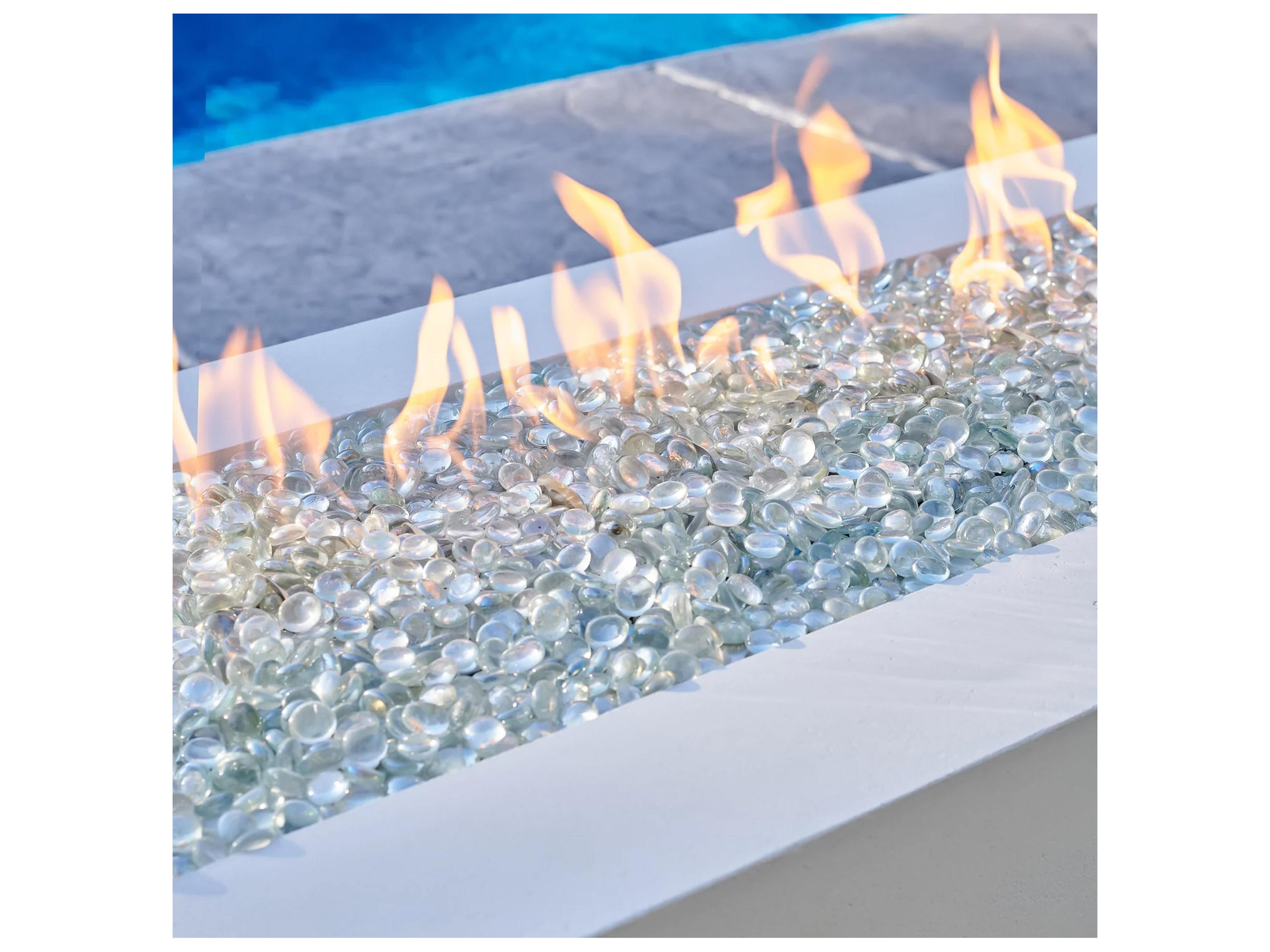 Outdoor Greatroom Cove Concrete White Rectangular Linear Gas Fire Pit Table