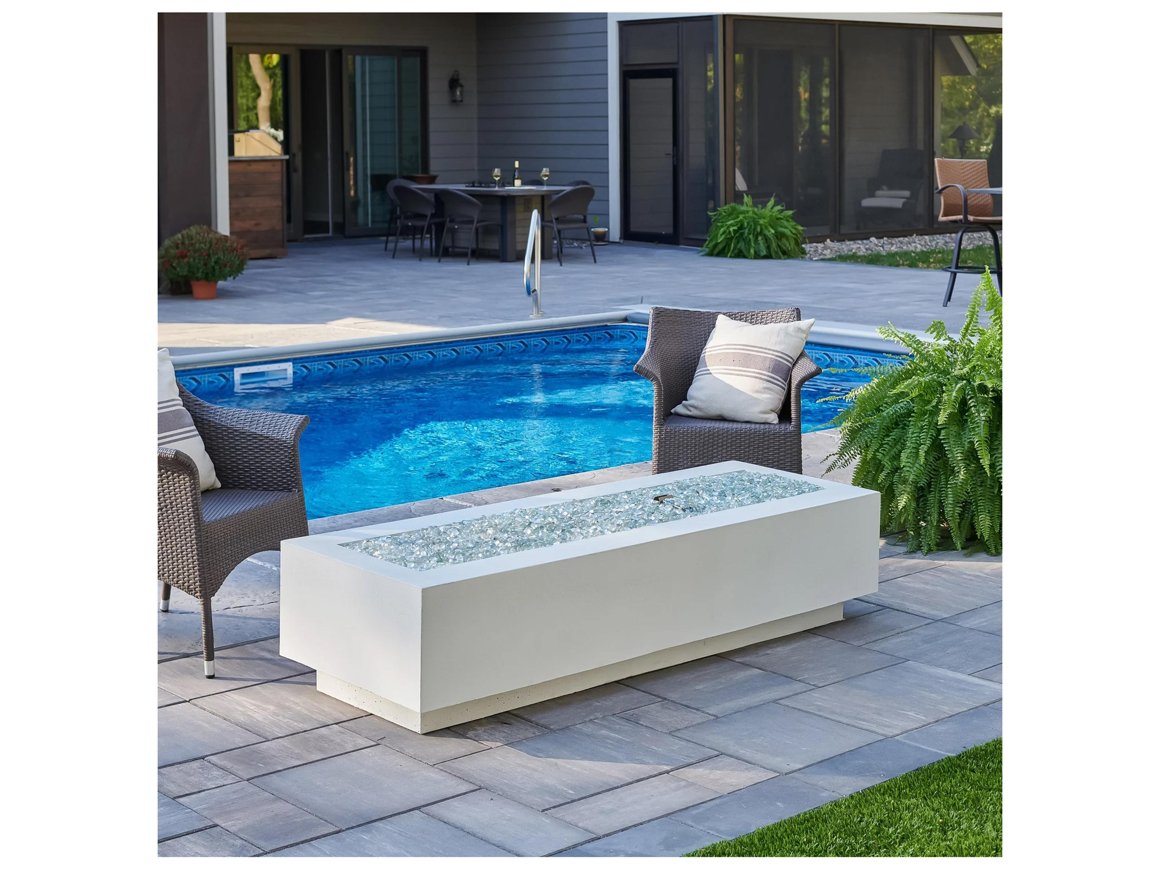 Outdoor Greatroom Cove Concrete White Rectangular Linear Gas Fire Pit Table