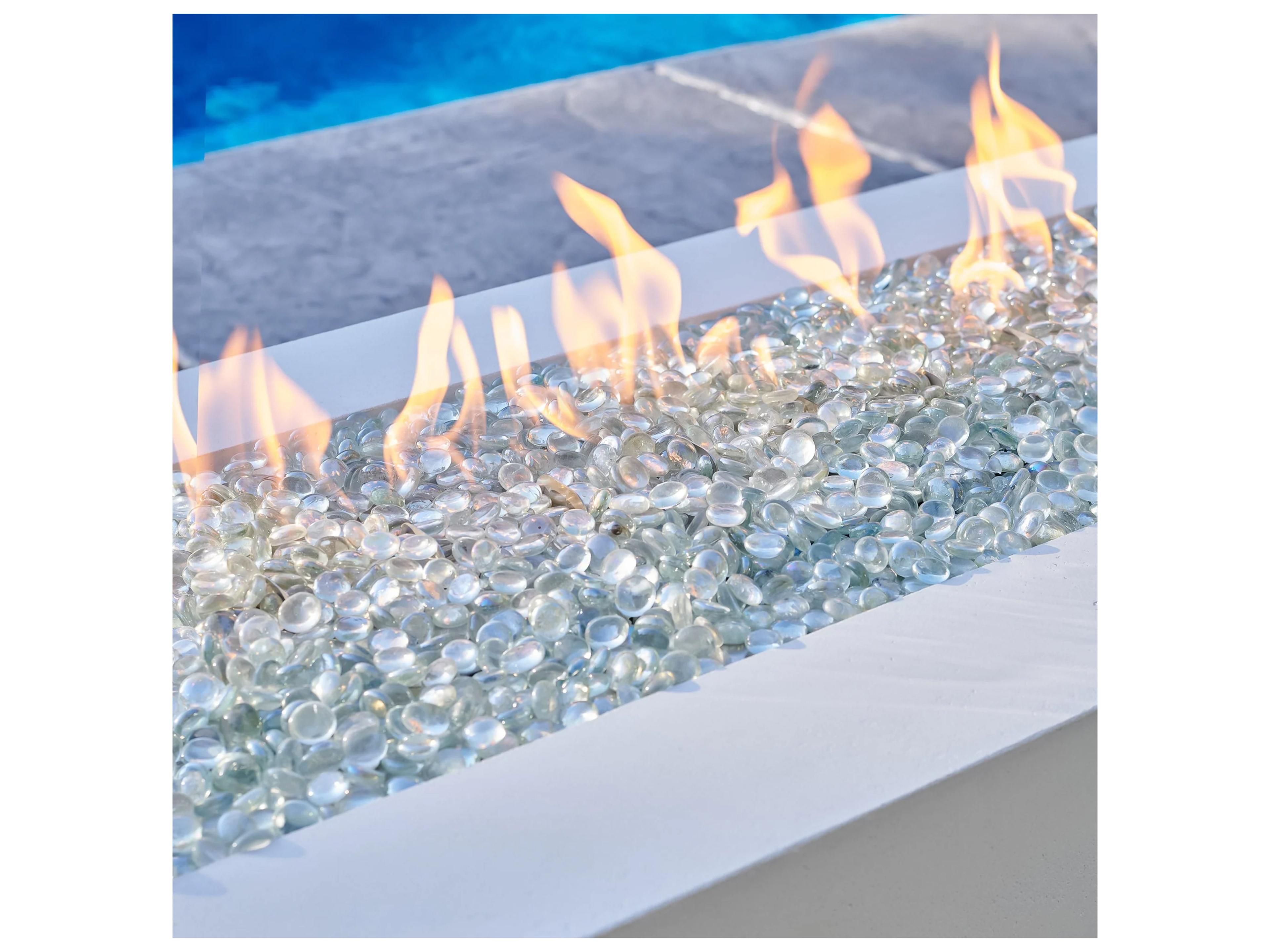 Outdoor Greatroom Cove Supercast Concrete White Rectangular Linear Gas Fire Pit Table with Direct Spark Ignition NG