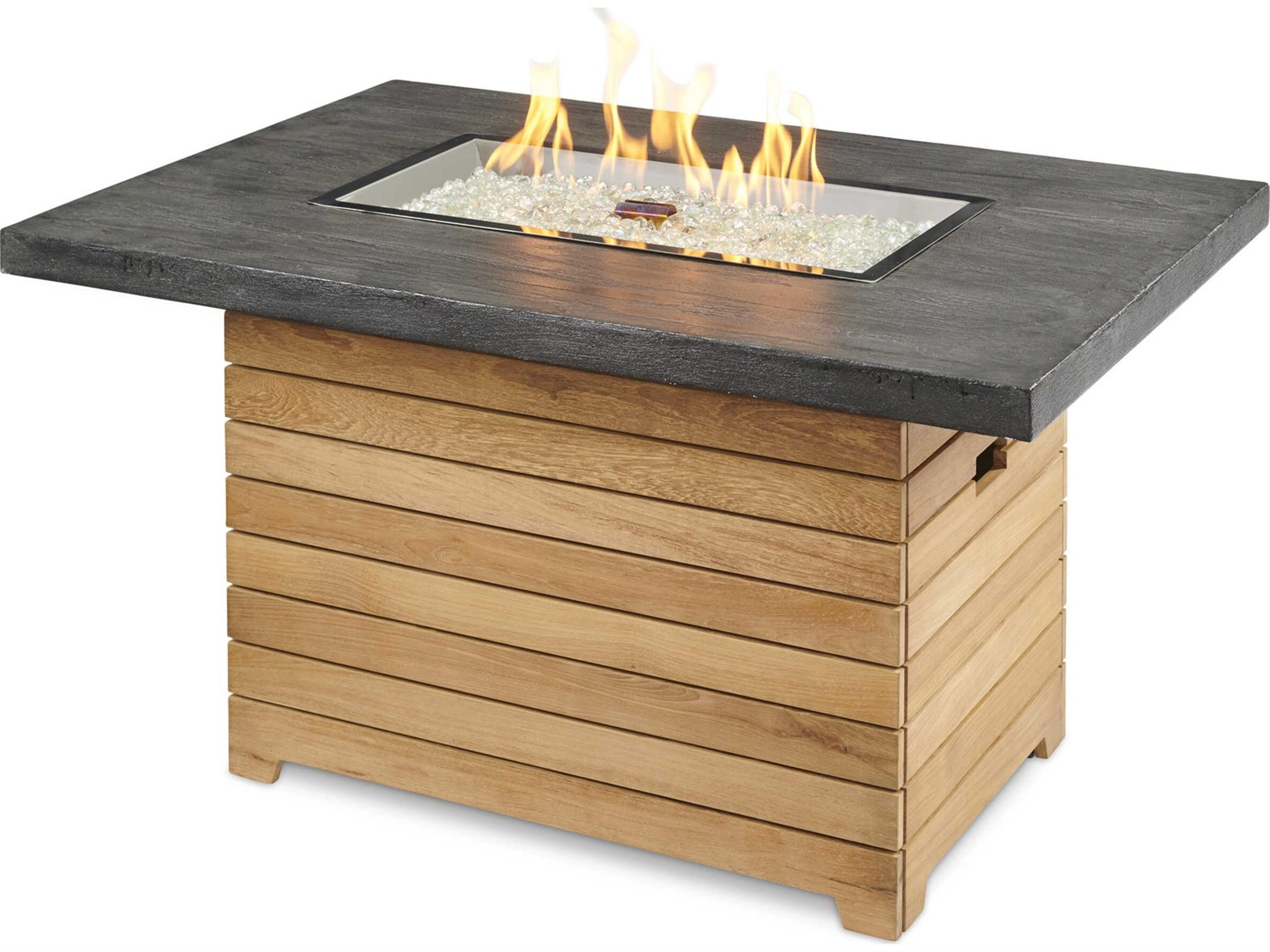 Outdoor Greatroom Darien Teak Rectangular Everblend Top Gas Fire Pit Table
