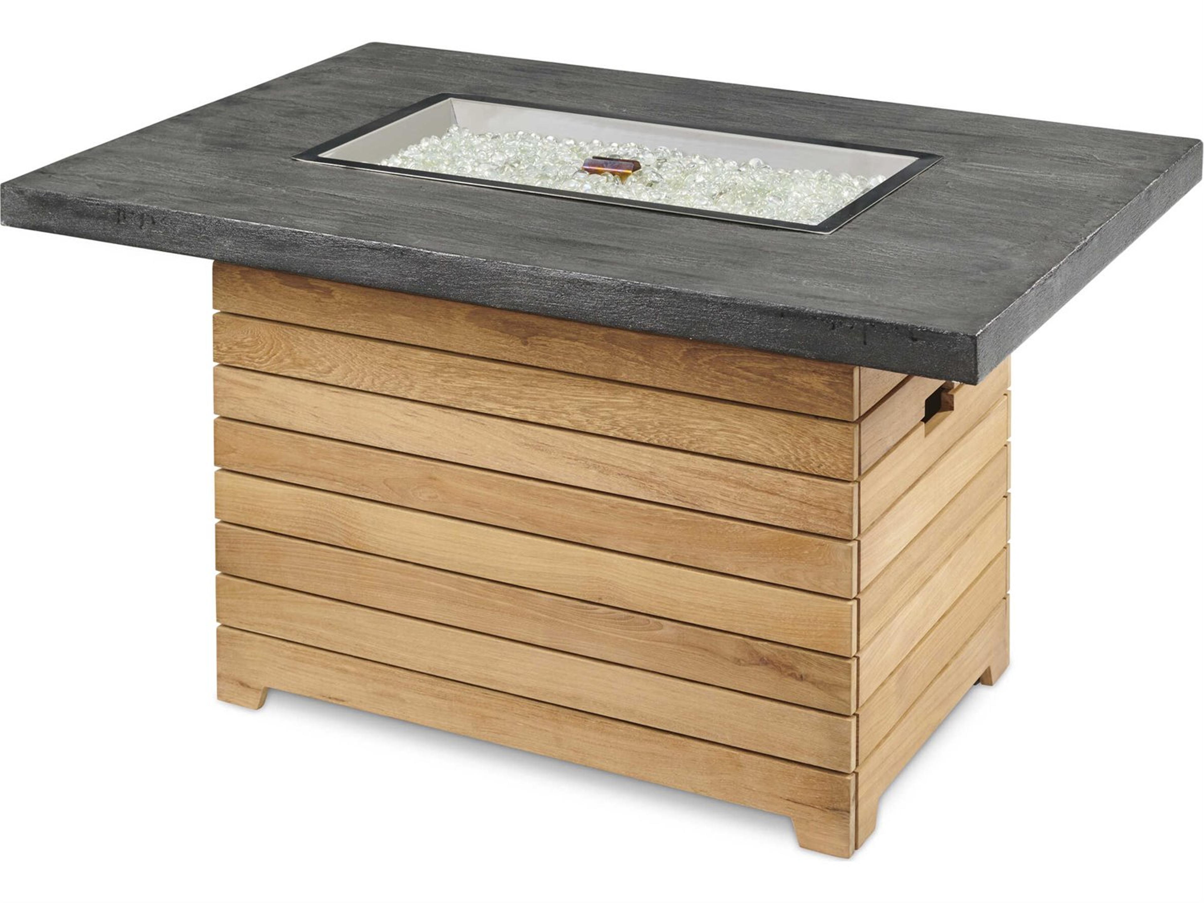 Outdoor Greatroom Darien Teak Rectangular Everblend Top Gas Fire Pit Table