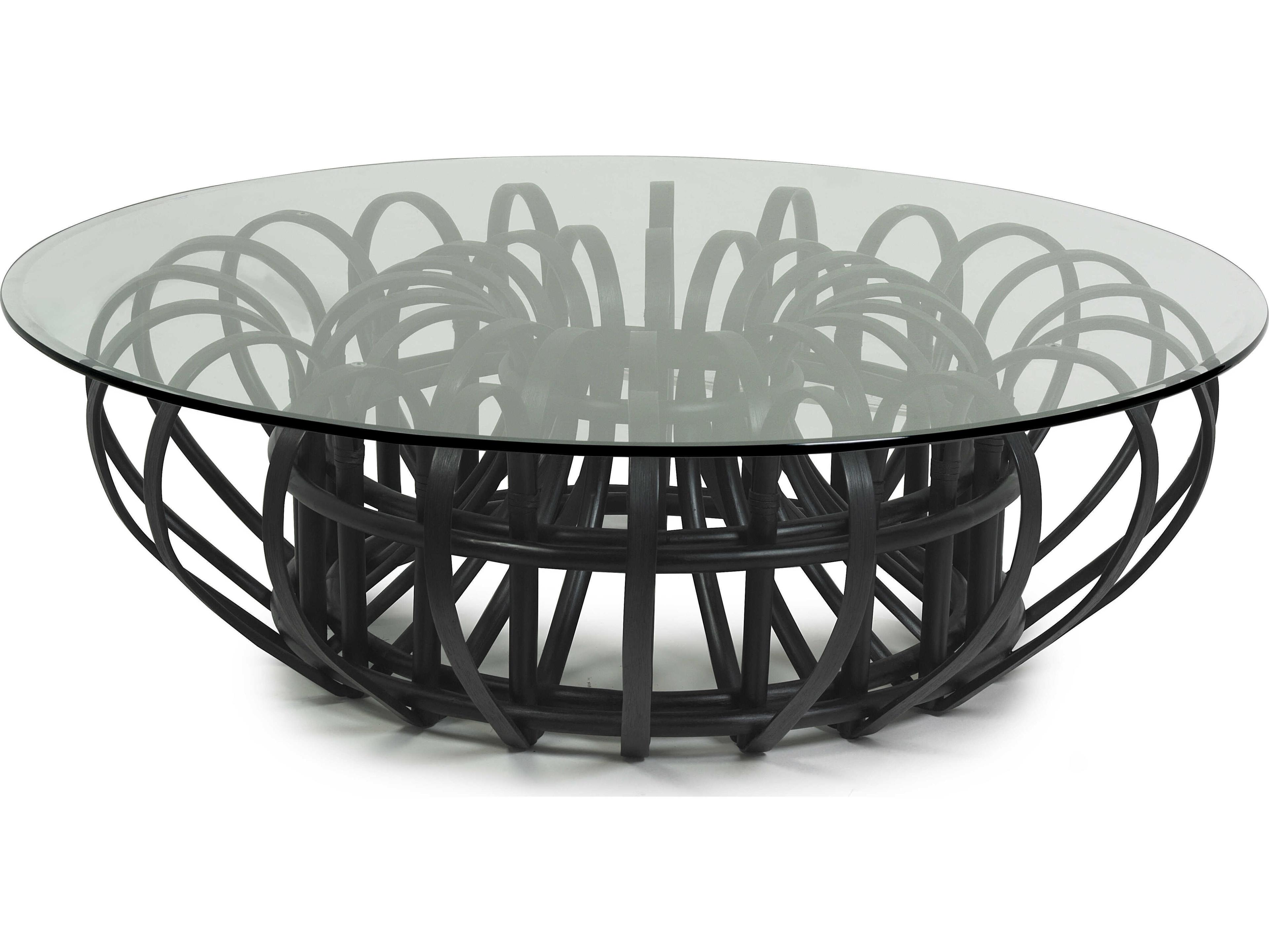 Aiden Cocktail Table Round Glass Top Rattan Base