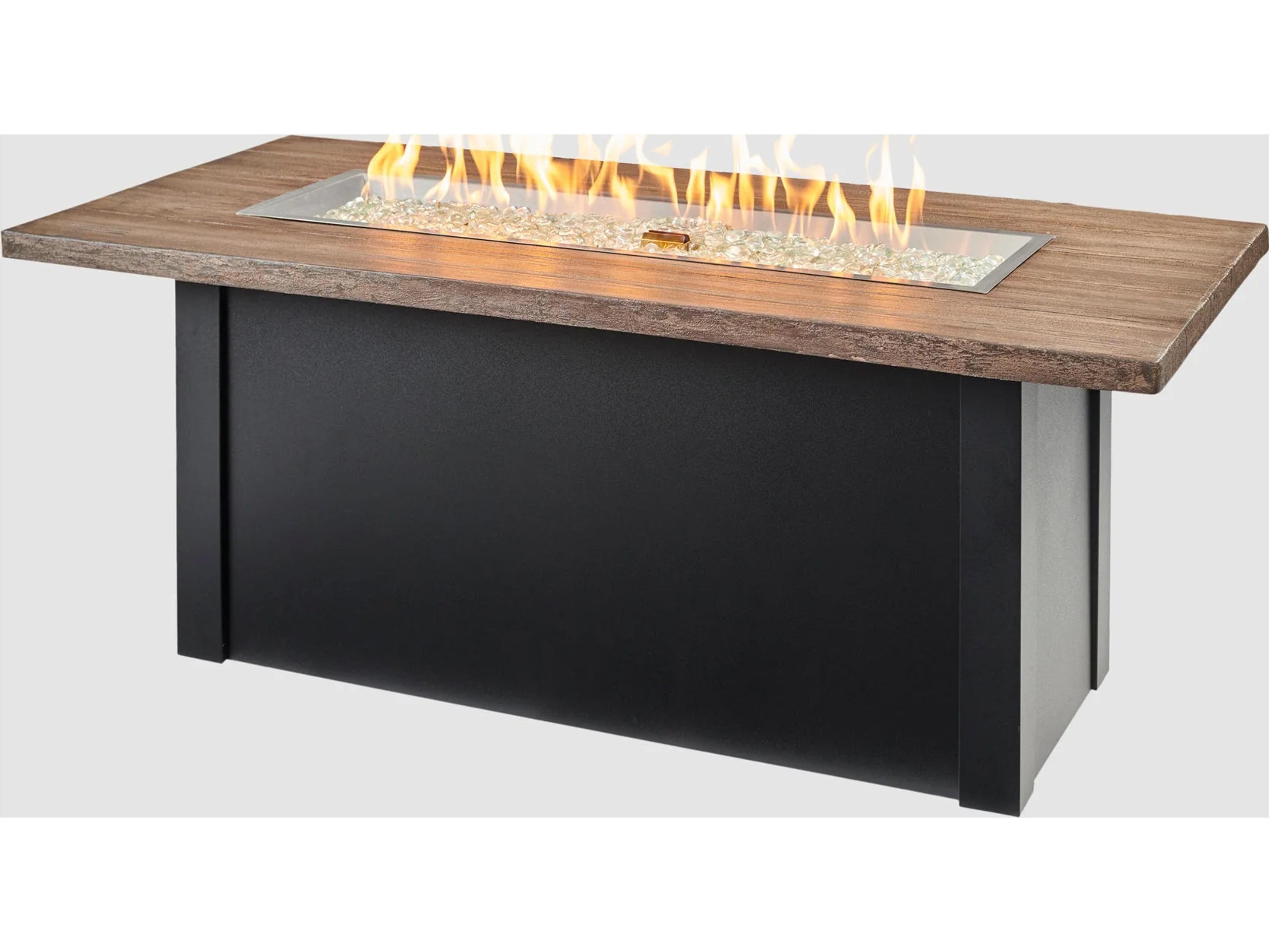 Havenwood Steel Luverne Black Rectangular Driftwood Everblend Top Gas Fire Pit Table with Direct Spark Ignition LP