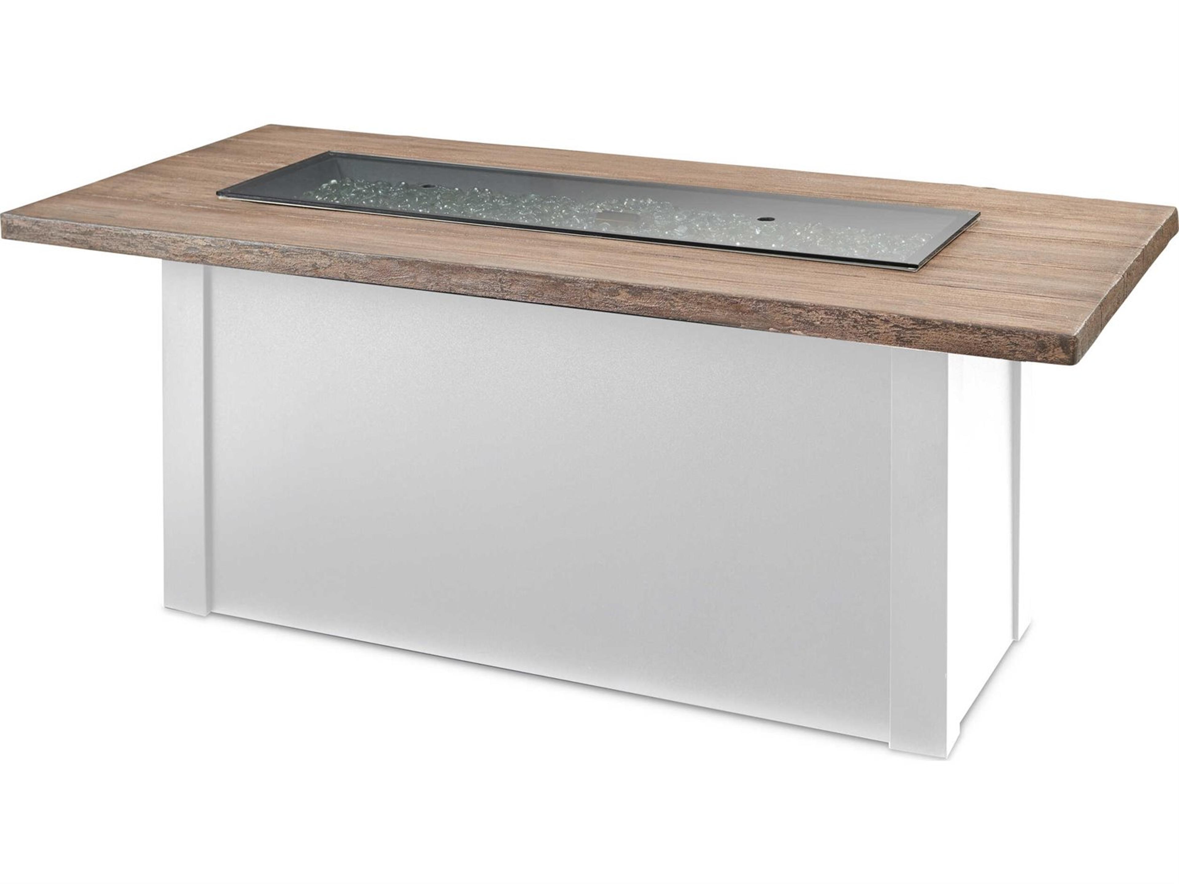 Havenwood Steel White Rectangular Driftwood Everblend Top Gas Fire Pit Table