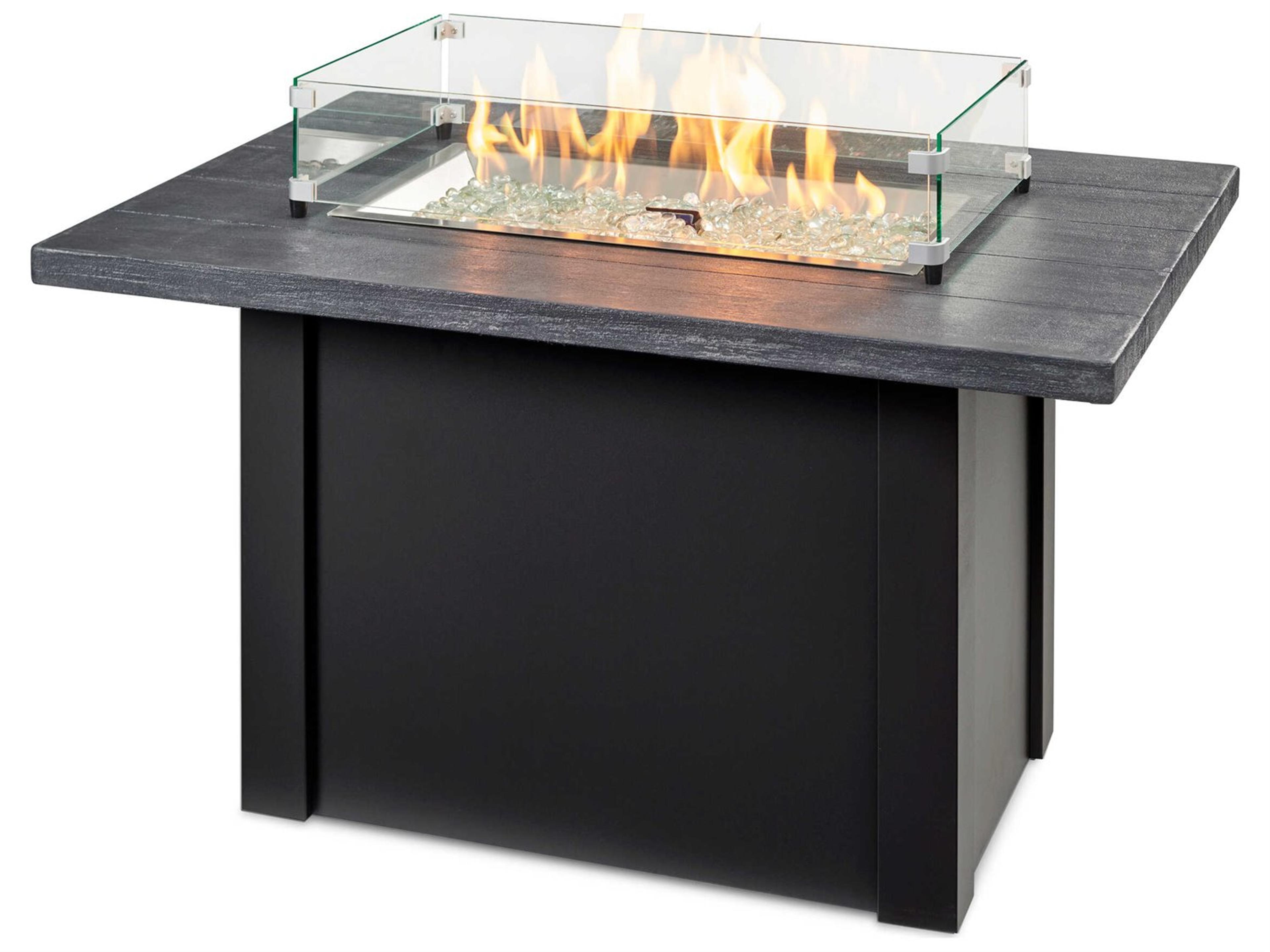 Outdoor Greatroom Havenwood Steel Luverne Black Rectangular Carbon Grey Everblend Top Gas Fire Pit Table
