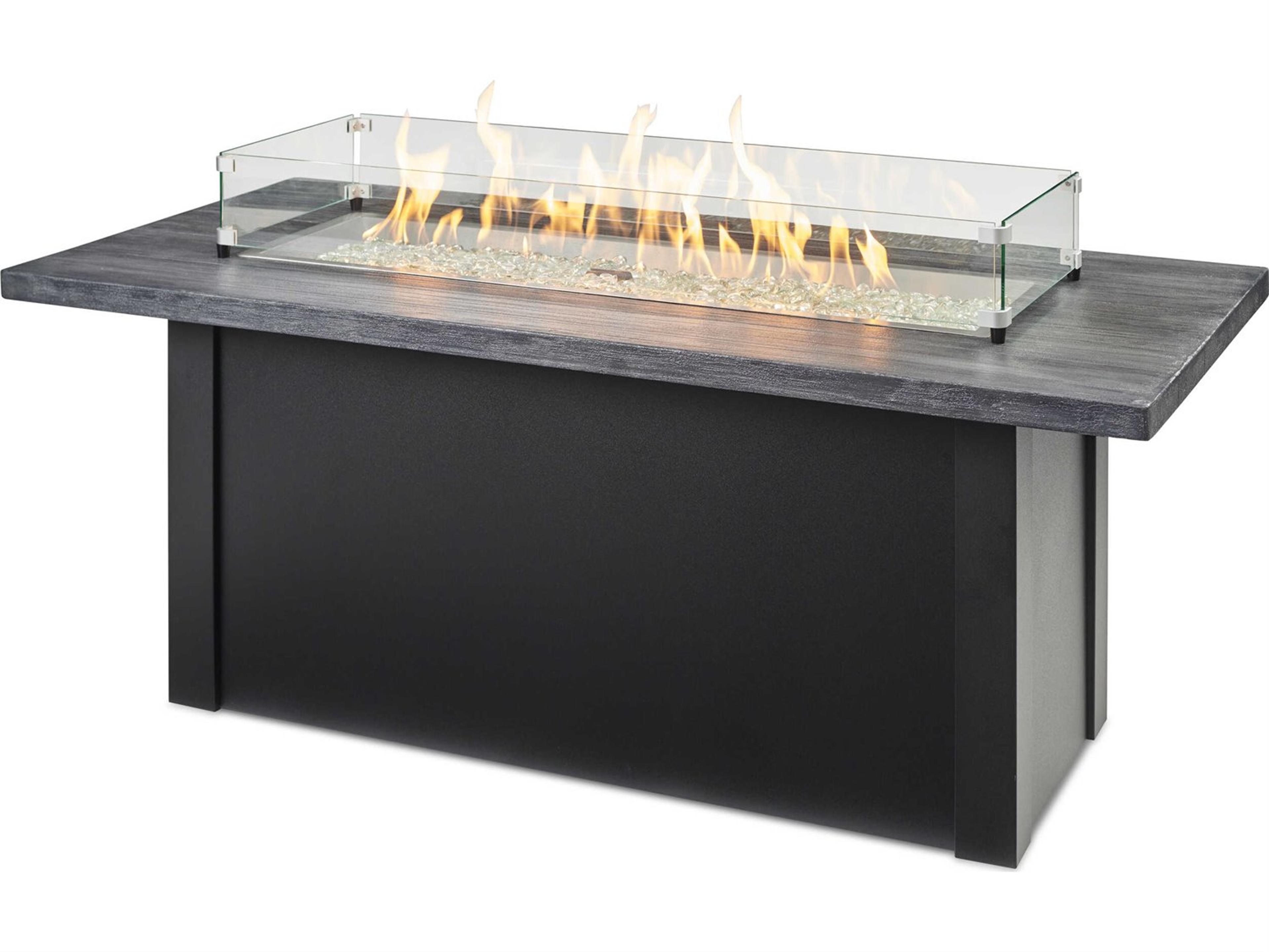 Outdoor Greatroom Havenwood Steel Luverne Black Rectangular Carbon Grey Everblend Top Gas Fire Pit Table
