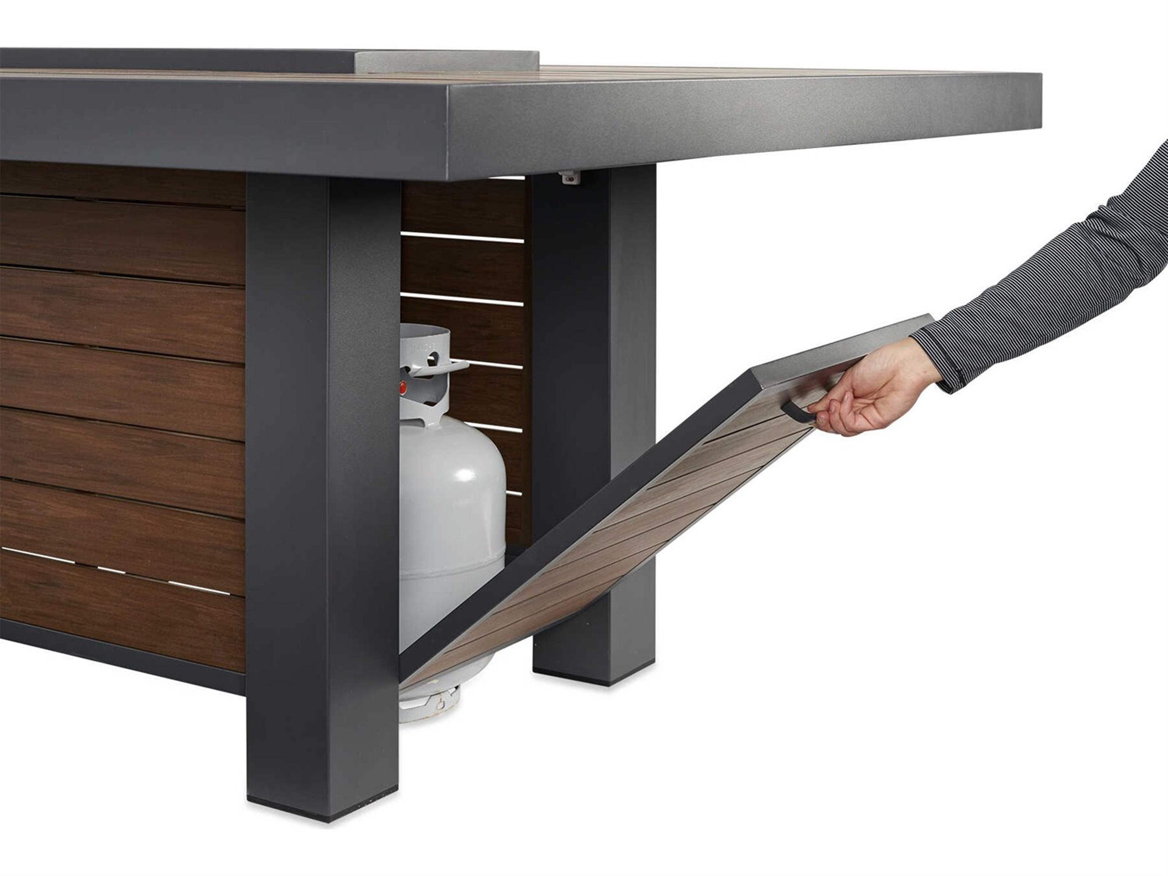 Outdoor Greatroom Kenwood Aluminum Graphite Grey Rectangular Linear Dining Height Gas Fire Pit Table