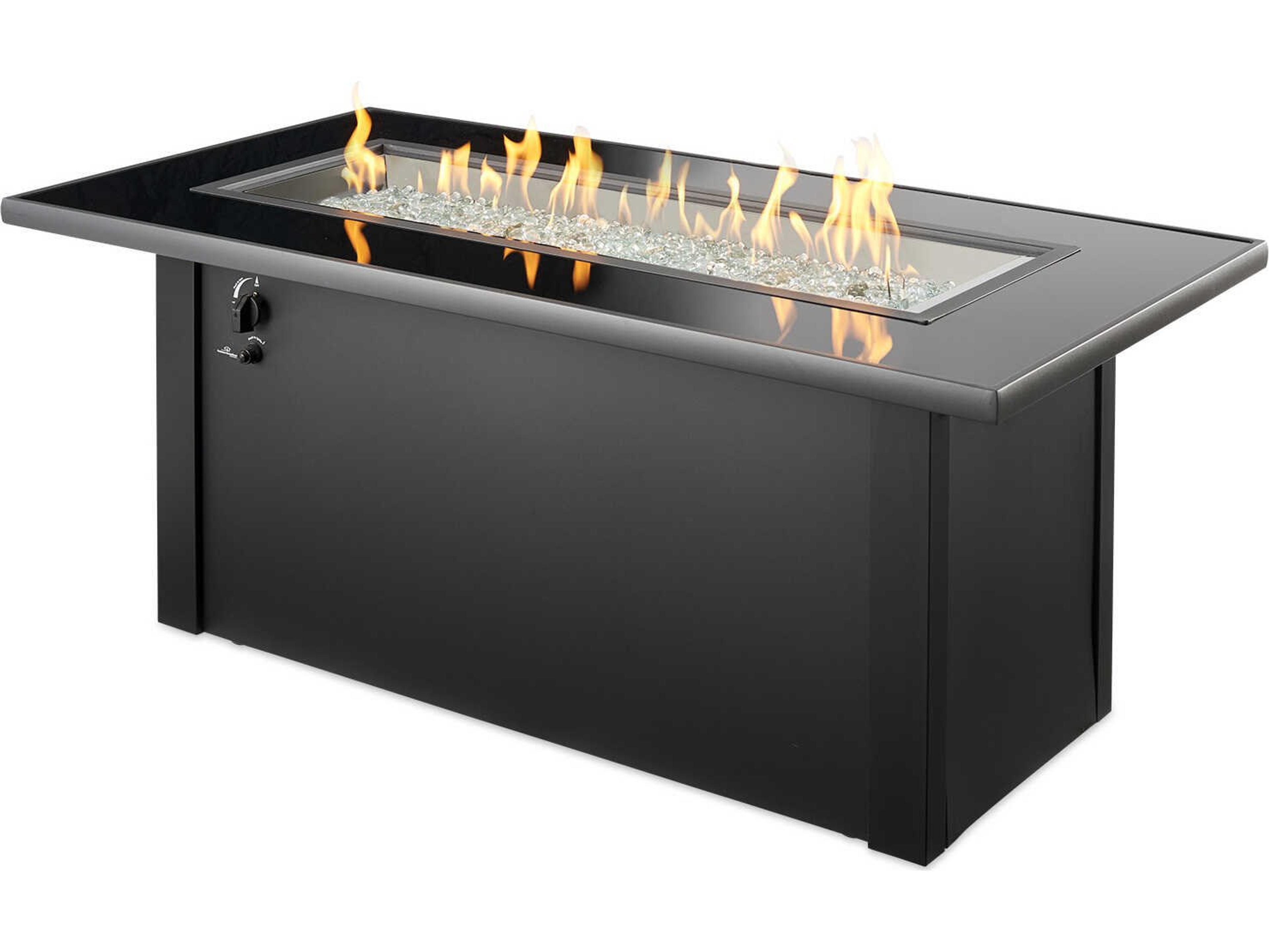 Outdoor Greatroom Monte Carlo Steel Black Rectangular Fire Pit Table with Black Glass top