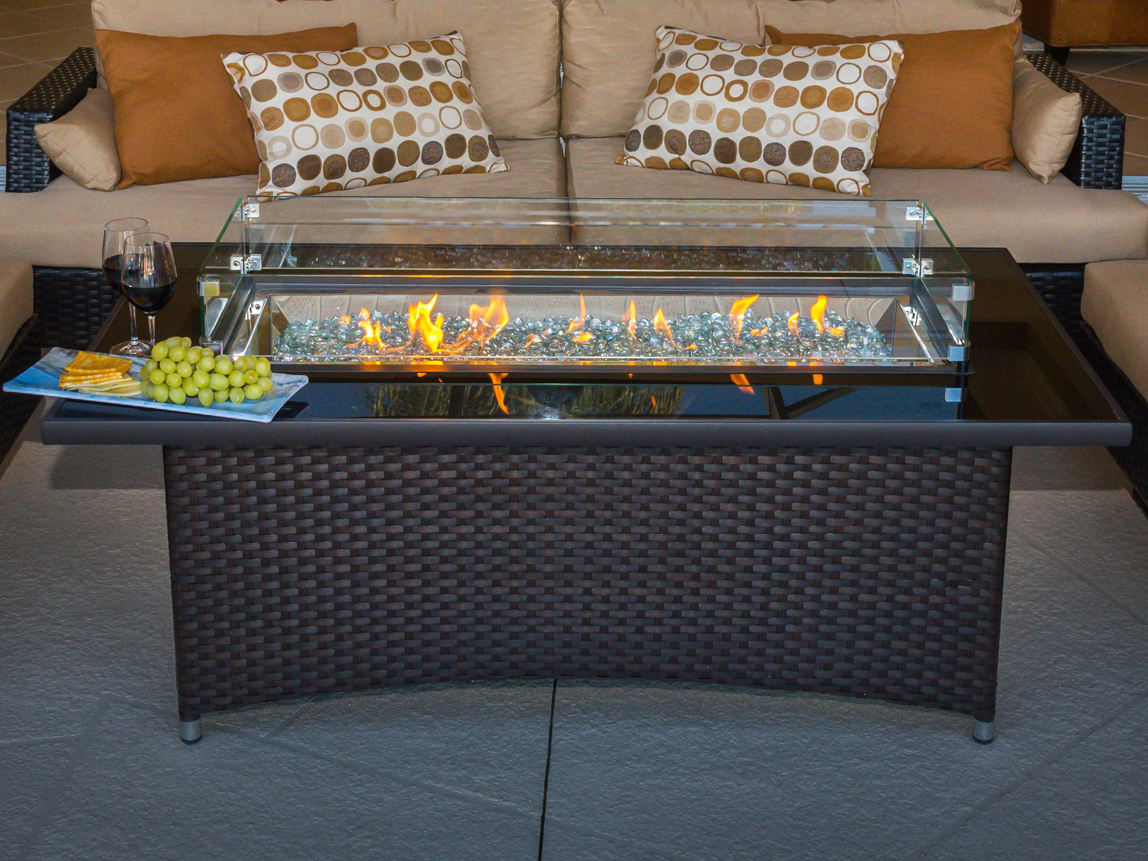 Outdoor Greatroom Montego Wicker Rectangular Crystal Fire Pit Table