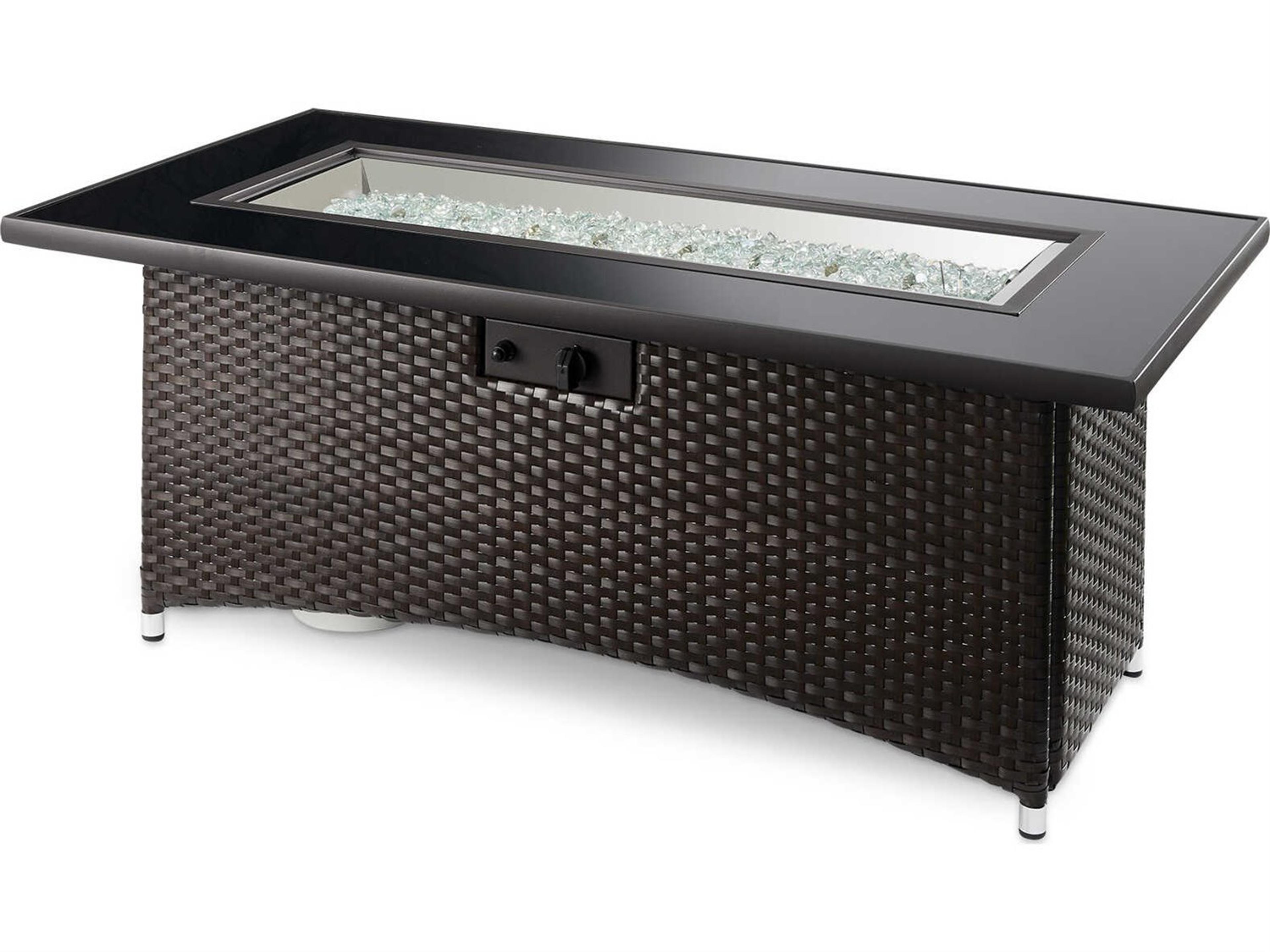 Outdoor Greatroom Montego Wicker Rectangular Crystal Fire Pit Table